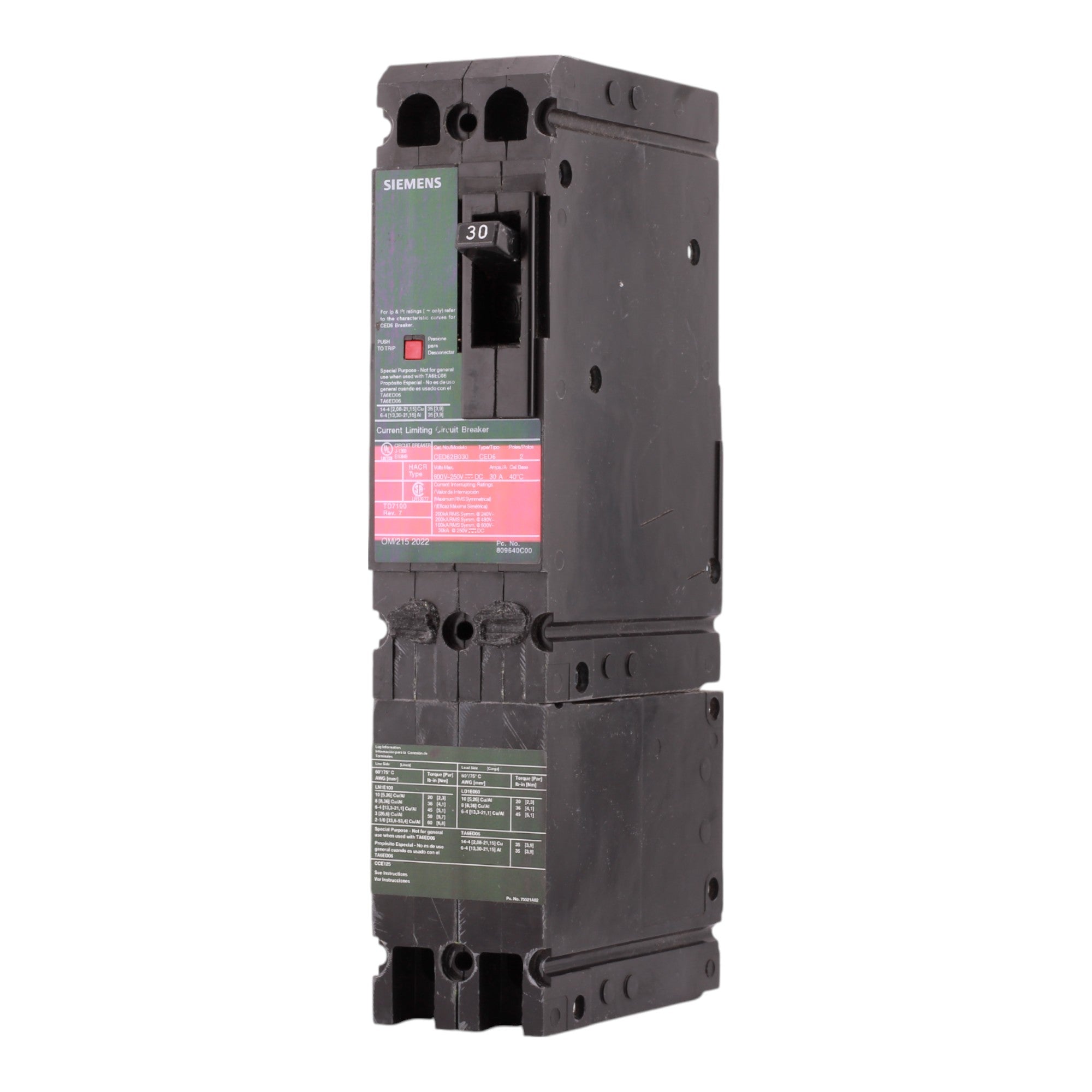 Siemens Sentron CED62B030 30A 2P 600V Molded Case Circuit Breaker - Image 4
