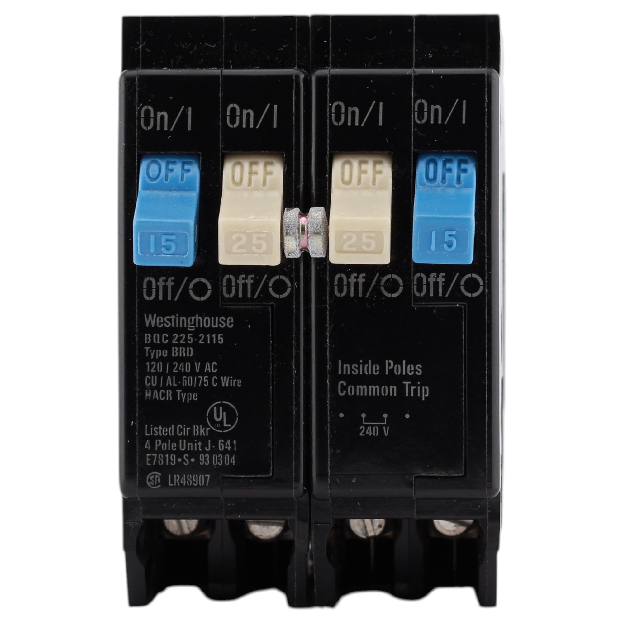 Westinghouse BR, BQC2252115, 25A/15A, 4P, 120/240V, Quadplex, CTL Plug-On, Circuit Breaker - Image 2