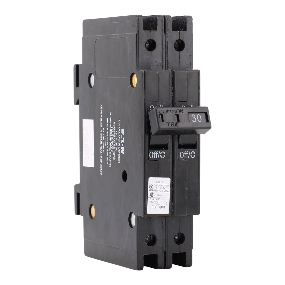 Eaton Quicklag QCF2030 30A 2P 120/240V Thermal-Magnetic Cable-In/Cable-Out Circuit Breaker