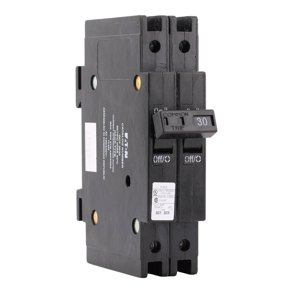 Eaton Quicklag QCF2030 30A 2P 120/240V Thermal-Magnetic Cable-In/Cable-Out Circuit Breaker