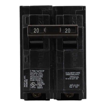 Siemens Q220 20 Amps 120/240 Volts Double Pole Thermal Magnetic Circuit Breaker, Plug-In Mount - Image 2
