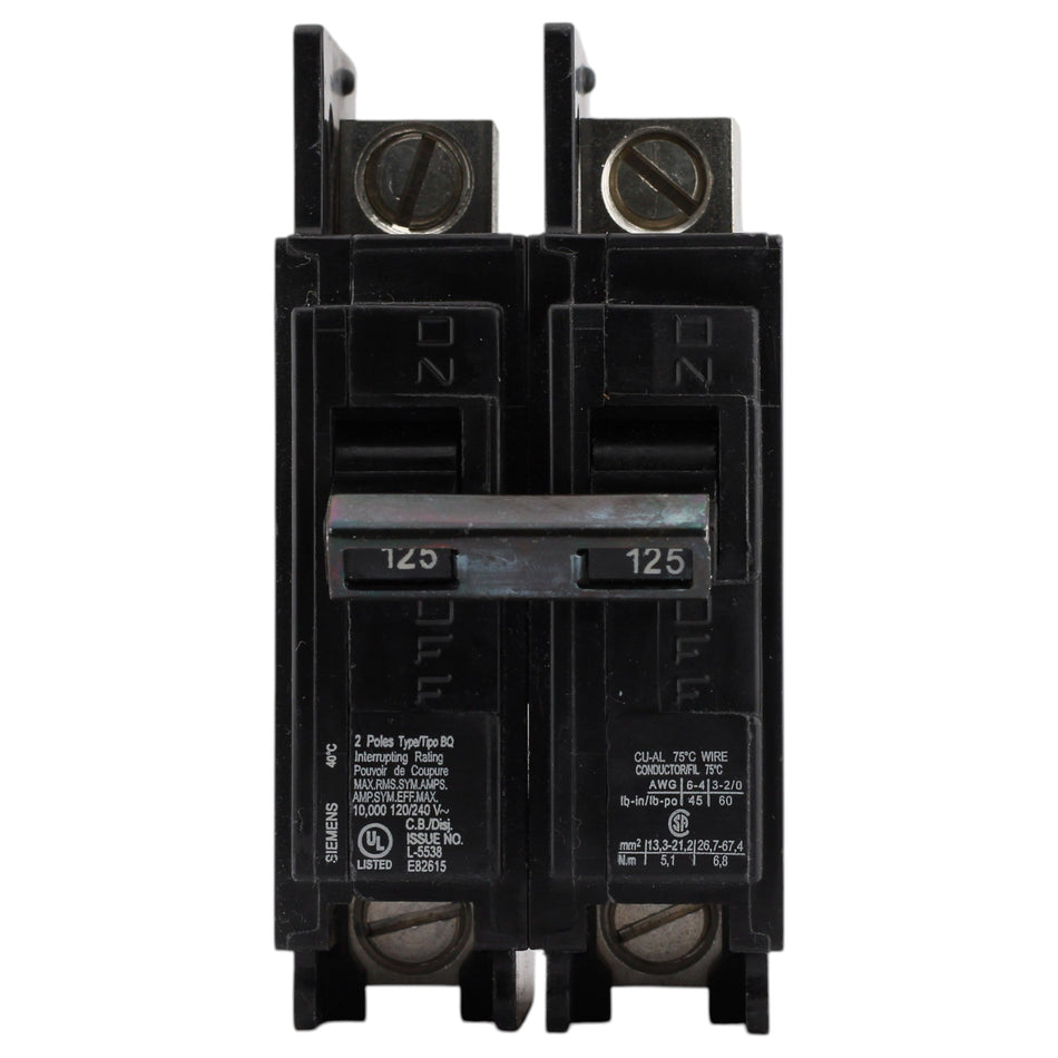 Siemens BQ, BQ2B125L, 125A, 2P, 120/240V, Bolt-On, Lug-In/Lug-Out, Circuit Breaker - Image 2