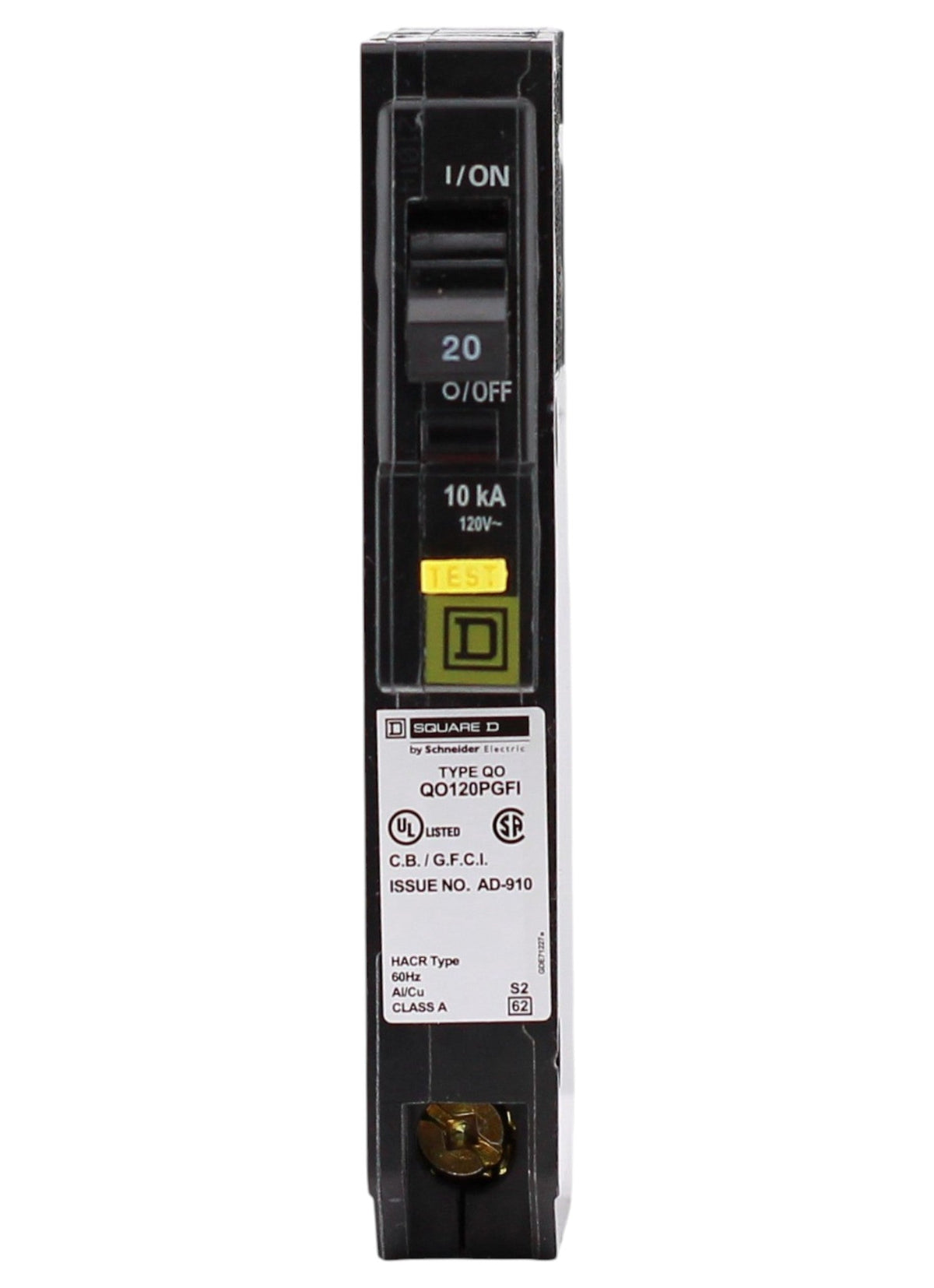 Square D QO, QO120PGFI, 20A, 1P, 120V, GFCI, Plug-On Neutral, Circuit Breaker - Image 2