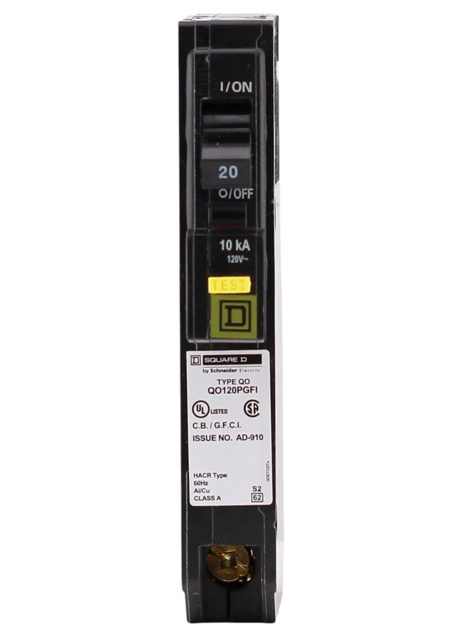 Square D QO, QO120PGFI, 20A, 1P, 120V, GFCI, Plug-On Neutral, Circuit Breaker - Image 2