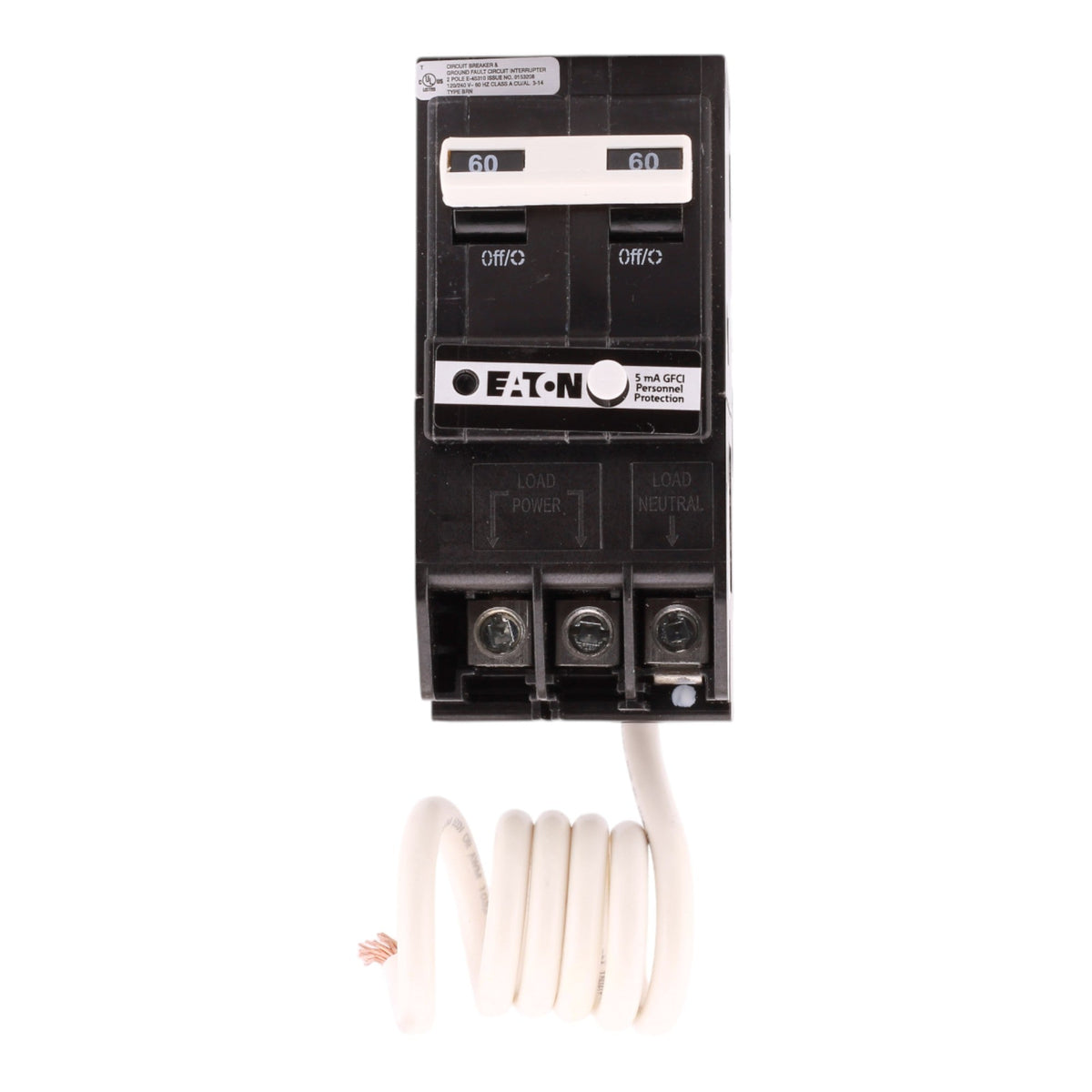 Eaton BR BRN260GF 60A 2P 120/240V GFCI Pigtail Neutral Circuit Breaker - Image 3
