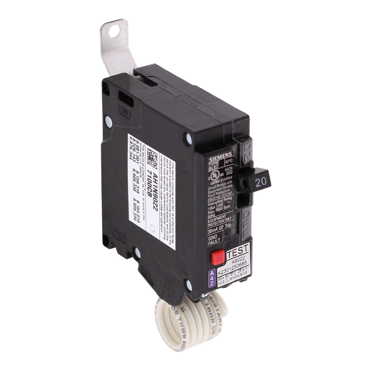 Siemens BLE2, BE120, 20A, 1P, 120V, GFCI, Bolt-On, Circuit Breaker