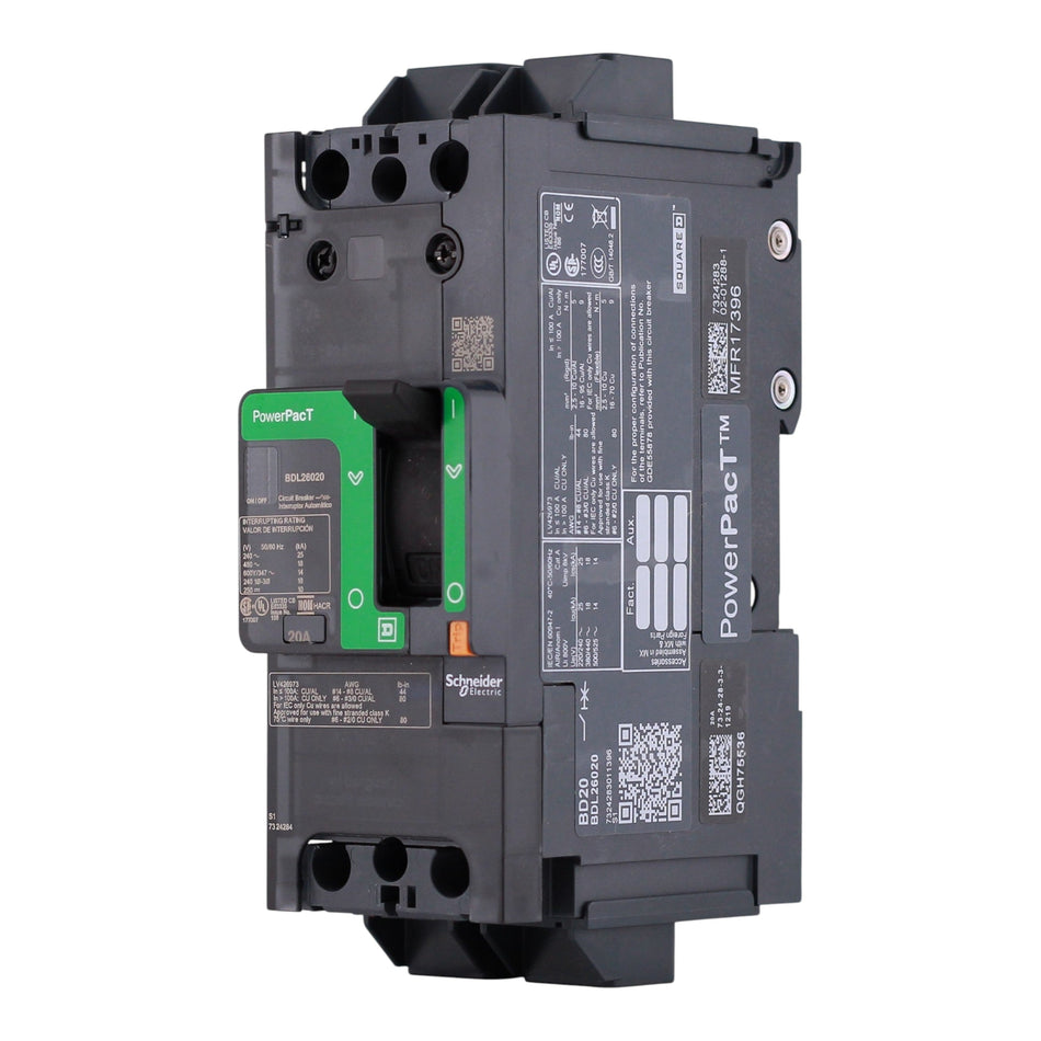 Square D PowerPacT B, BDL26020, 20A, 2P, 600Y/347VAC, 14kA, Unit Mount, Thermal Magnetic, Circuit Breaker - Image 2