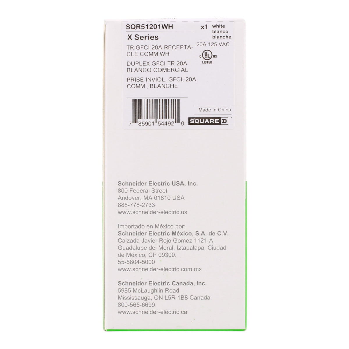 Square D SQR51201WH X Series 20A 125V Tamper Resistant GFCI Outlet, Matte White Finish - Image 6