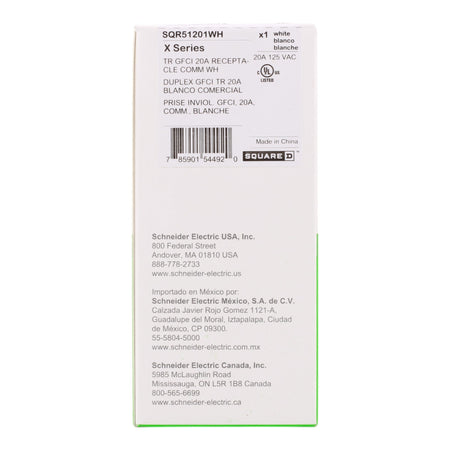Square D SQR51201WH X Series 20A 125V Tamper Resistant GFCI Outlet, Matte White Finish - Image 6