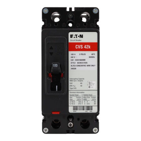 Eaton CVS2100XMM Molded Case Circuit Breaker, 100A, 2-Pole, 42 kAIC, Includes Mounting Kit, #6-4/0 AWG Wire Size - Image 3