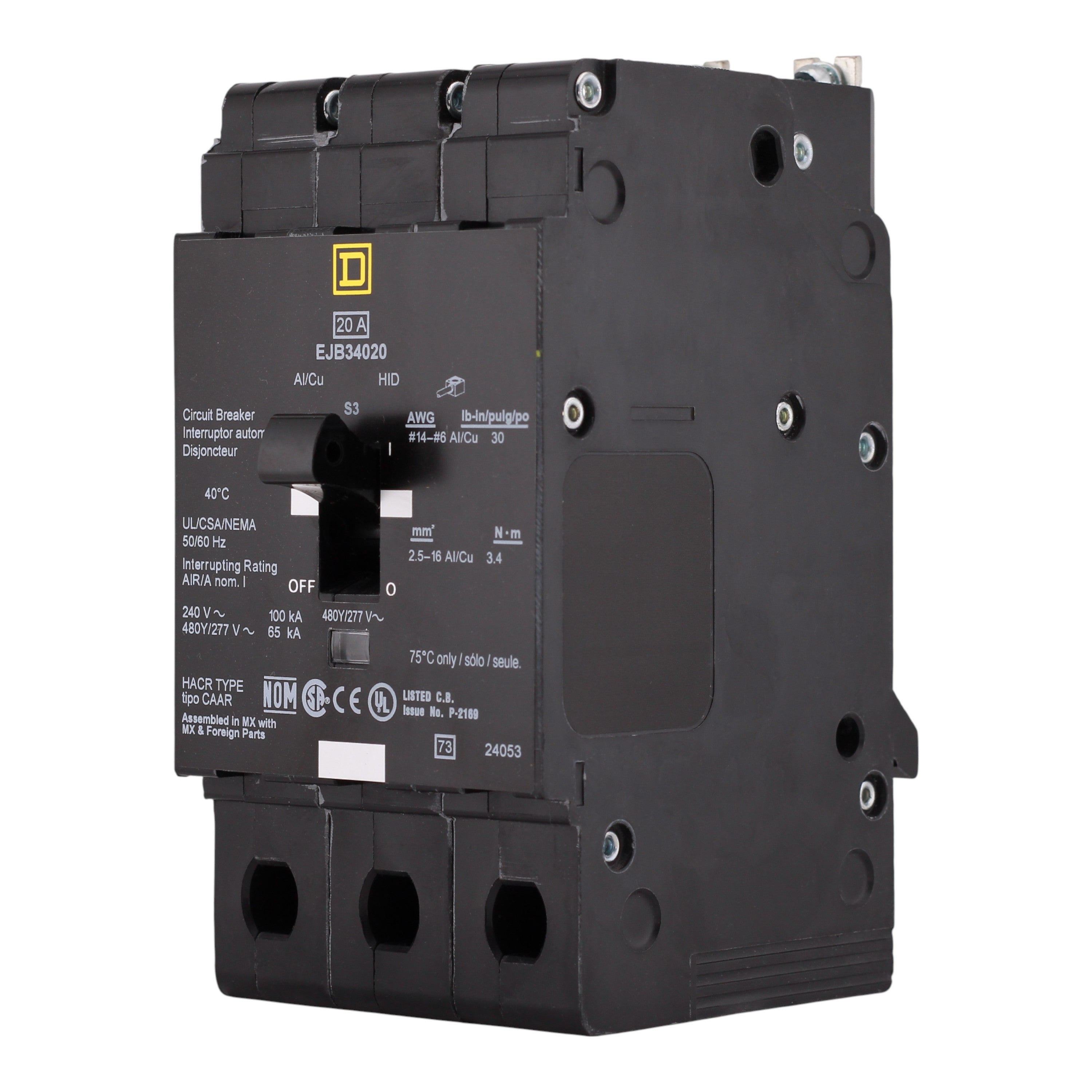 Square D E-Frame, EJB34020, 20A, 3P, 480Y/277V, Bolt-On Circuit Breaker - Image 2