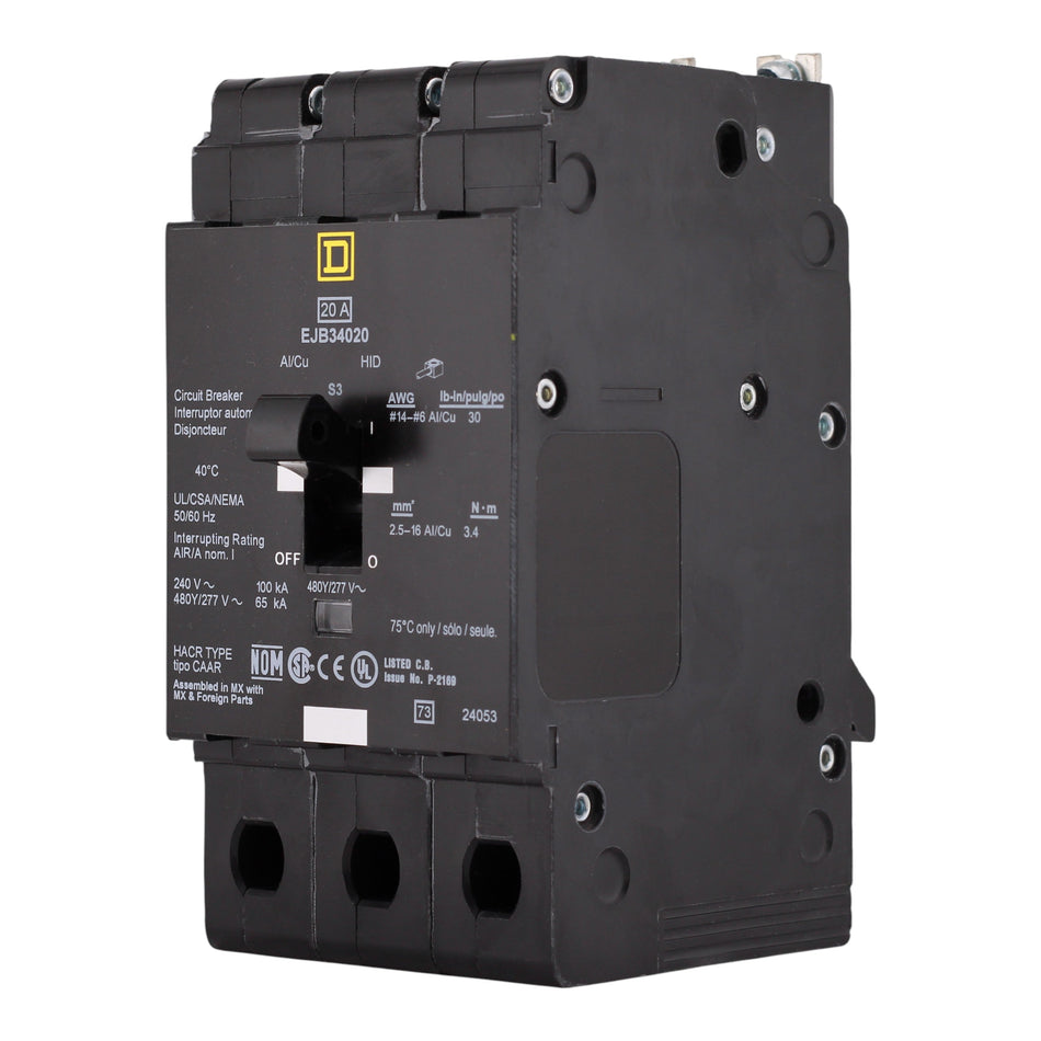 Square D E-Frame, EJB34020, 20A, 3P, 480Y/277V, Bolt-On Circuit Breaker - Image 2