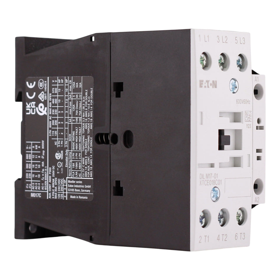 Eaton XT IEC, XTCE018C01D, 18A, 3-Pole, 690VAC, 550/600VAC Coil, Full Voltage Non-Reversing Contactor - Image 2