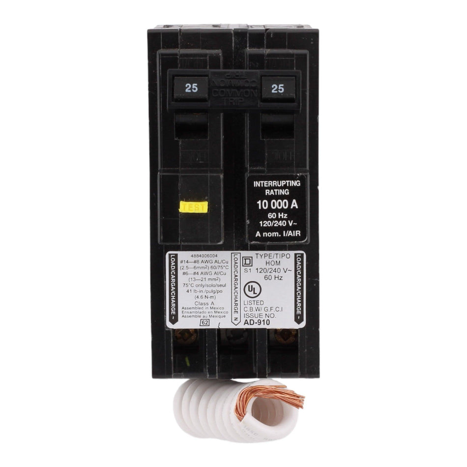 Square D HOM225GFI 25 Amp Double Pole 240V Pigtail-Neutral GFCI Ground Fault Circuit Breaker UL - Image 2