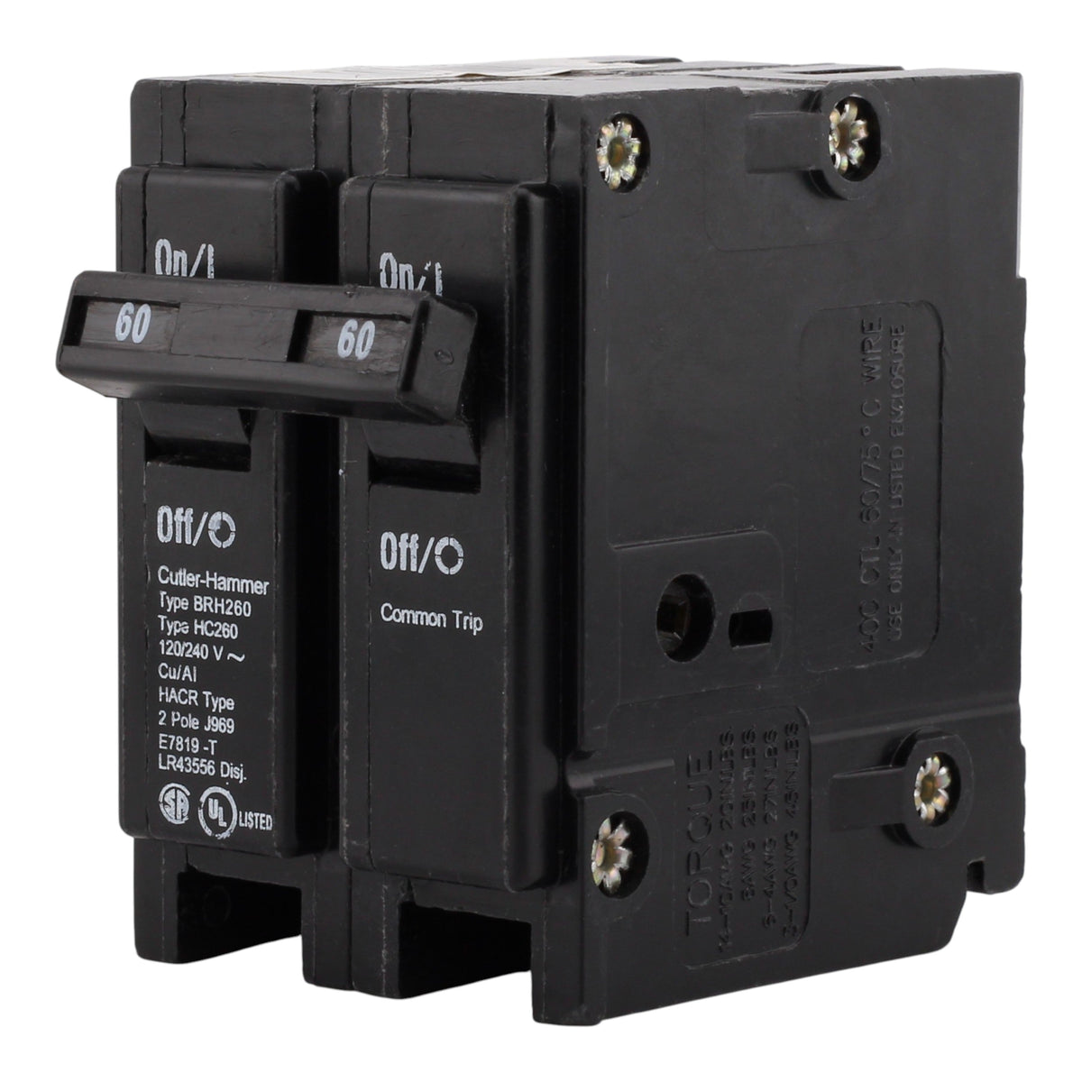 Eaton BR BRH260 60A 2P 120/240V Thermal Magnetic Plug-On Circuit Breaker - Image 2