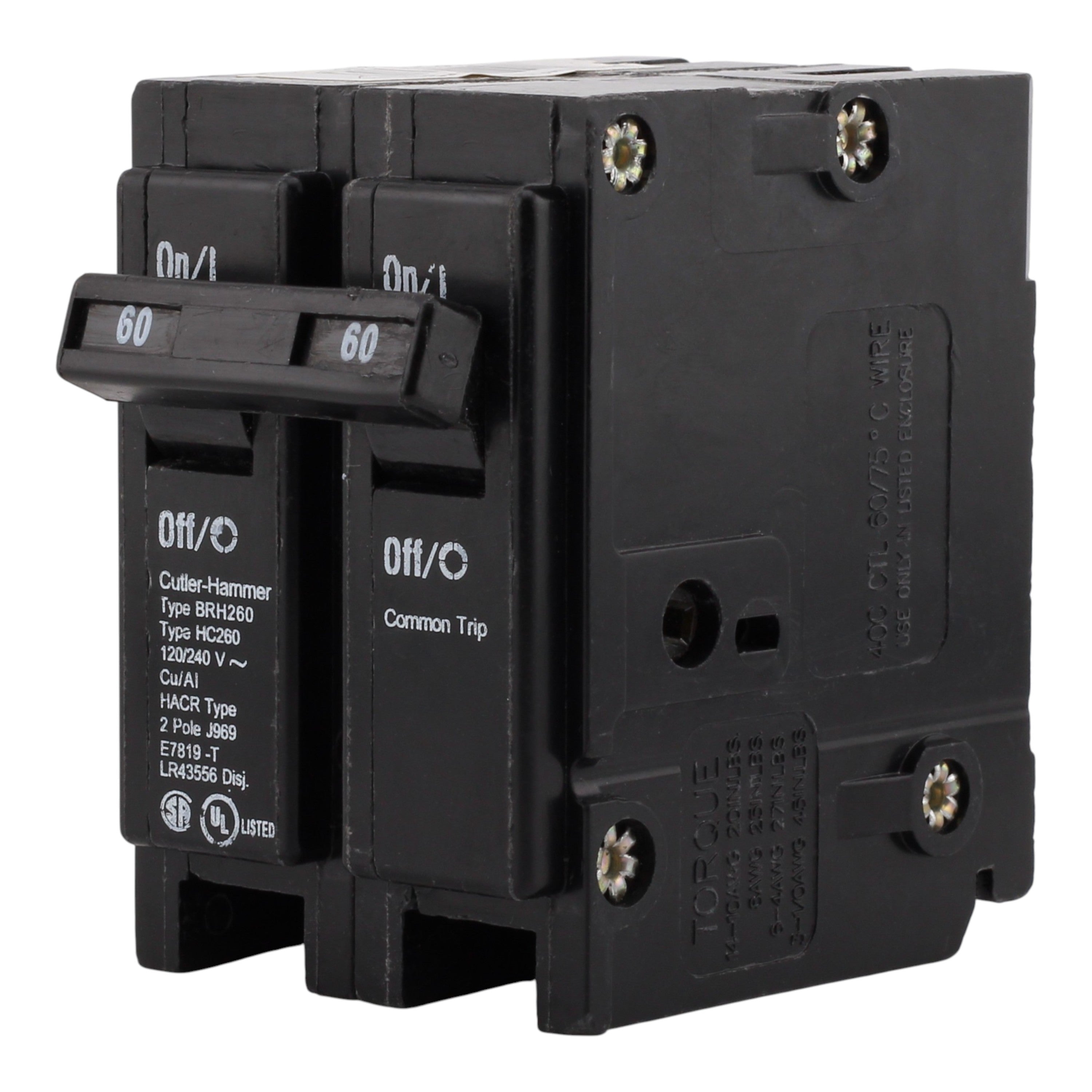 Eaton BR BRH260 60A 2P 120/240V Thermal Magnetic Plug-On Circuit Breaker - Image 2
