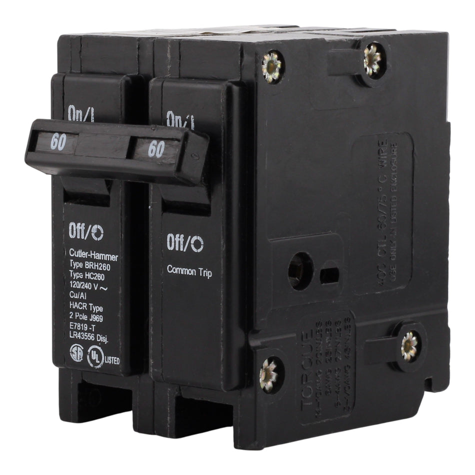 Eaton BR BRH260 60A 2P 120/240V Thermal Magnetic Plug-On Circuit Breaker - Image 2