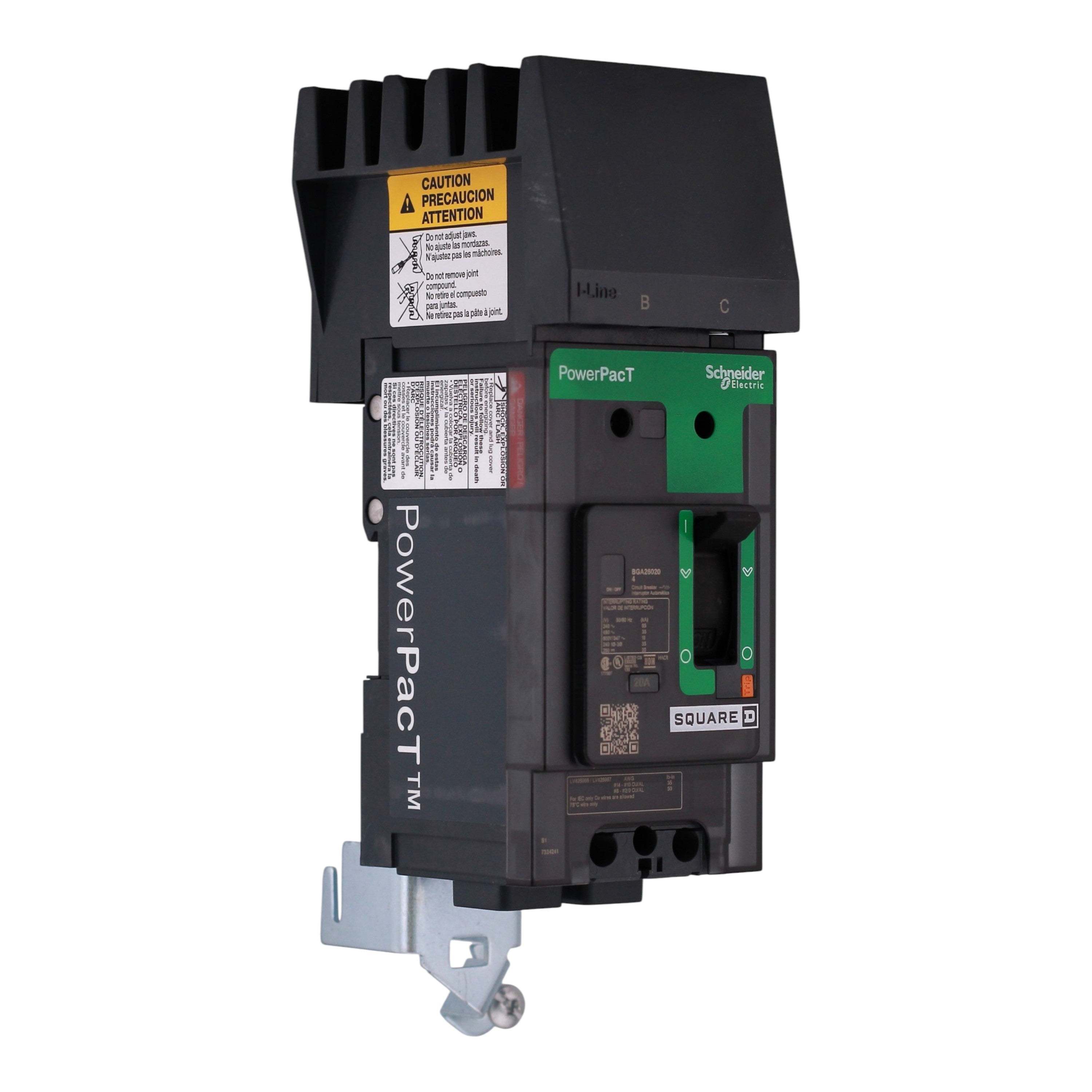 Square D PowerPacT B, BGA260204, 20A, 2P, 600Y/347VAC, Thermal Magnetic, I-Line, Circuit Breaker
