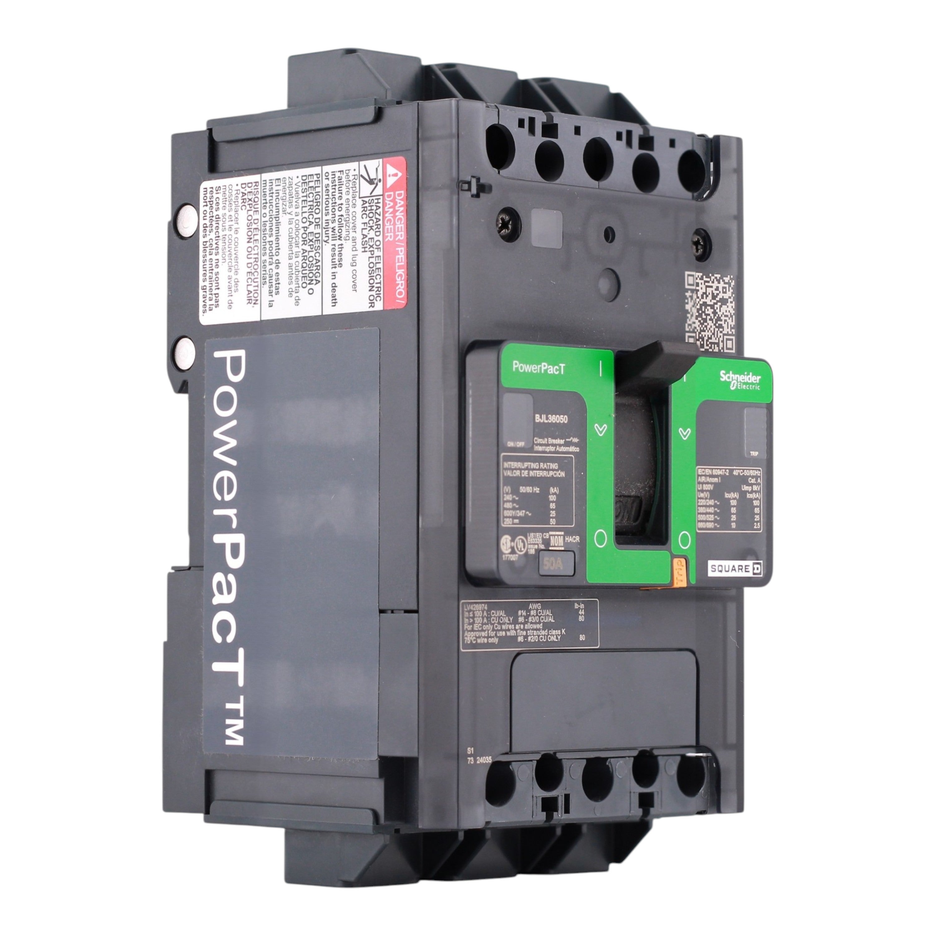 Square D PowerPacT B, BJL36050, 50A, 3P, 600Y/347V, Lugs, Circuit Breaker