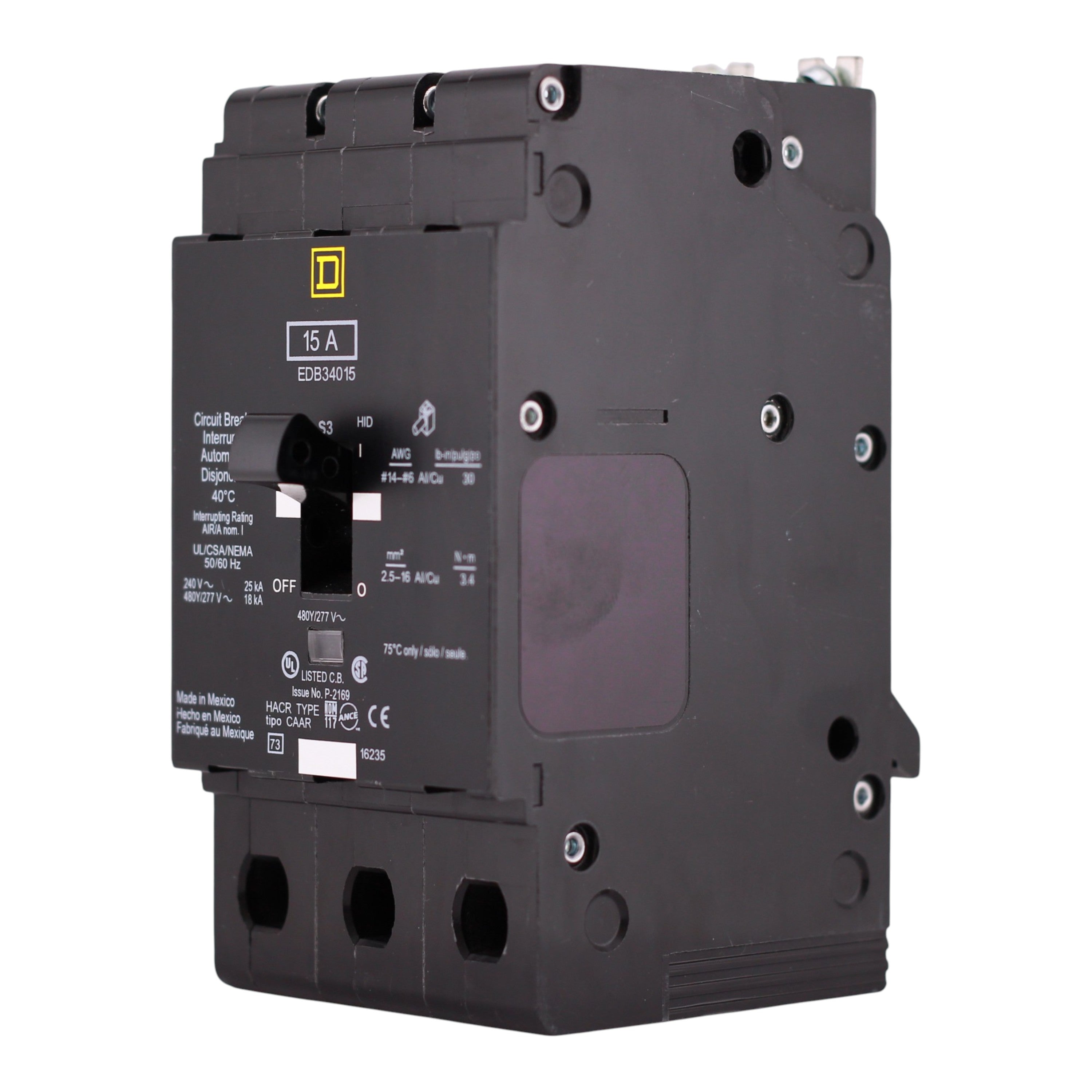 Square D E-Frame EDB34015 15A 3P 480Y/277V Thermal-Magnetic Bolt-On Circuit Breaker - Image 2