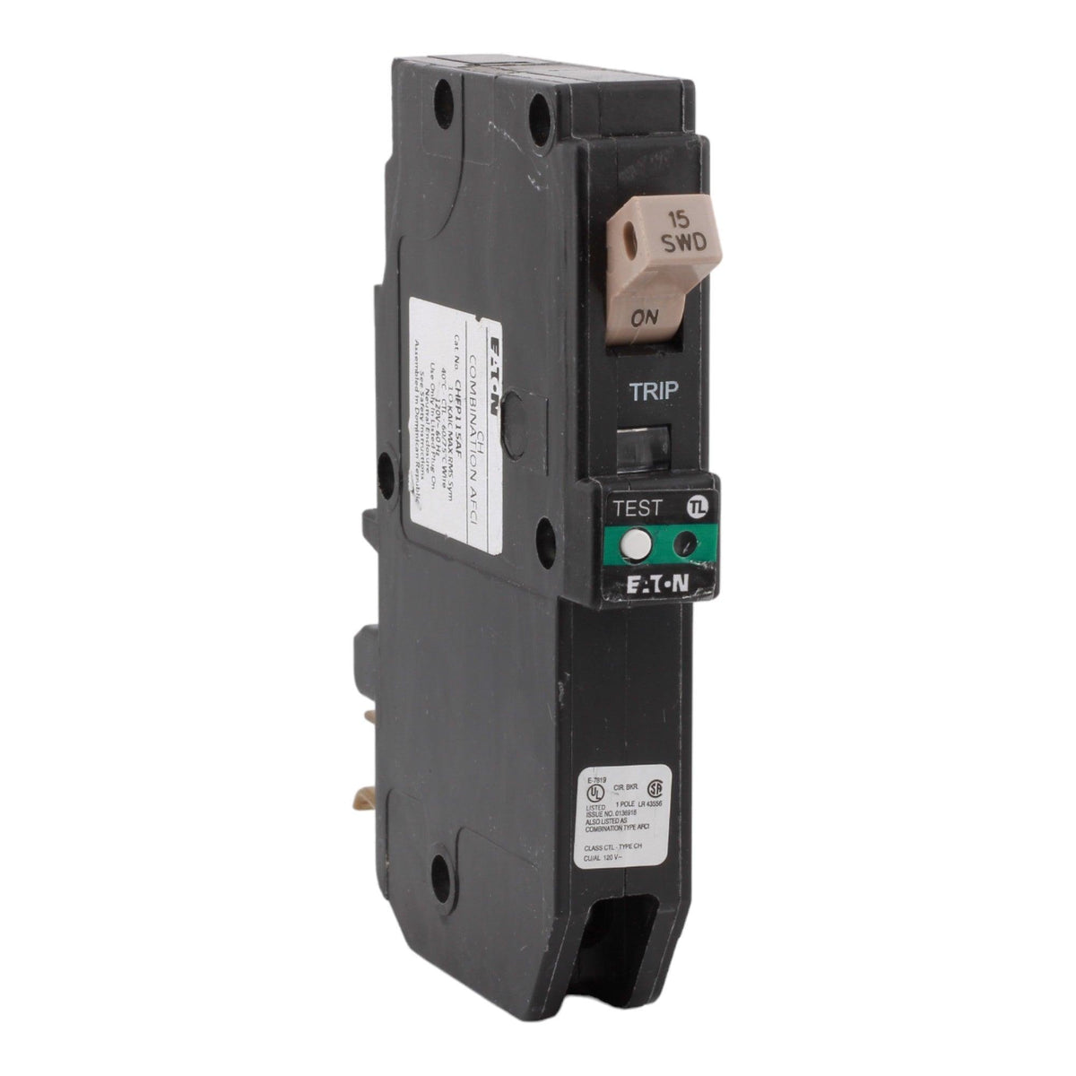 Eaton CHFP115AF 15 Amps 120 Volts Single Pole AFCI Arc Fault Circuit Breaker Plug-On Neutral for CH Loadcenters