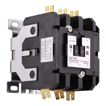 Eaton C25F, C25FNY44AL, 60A, 3-Pole, 110/120V Coil, Definite Purpose Contactor, Open, Metal Plate - Image 2
