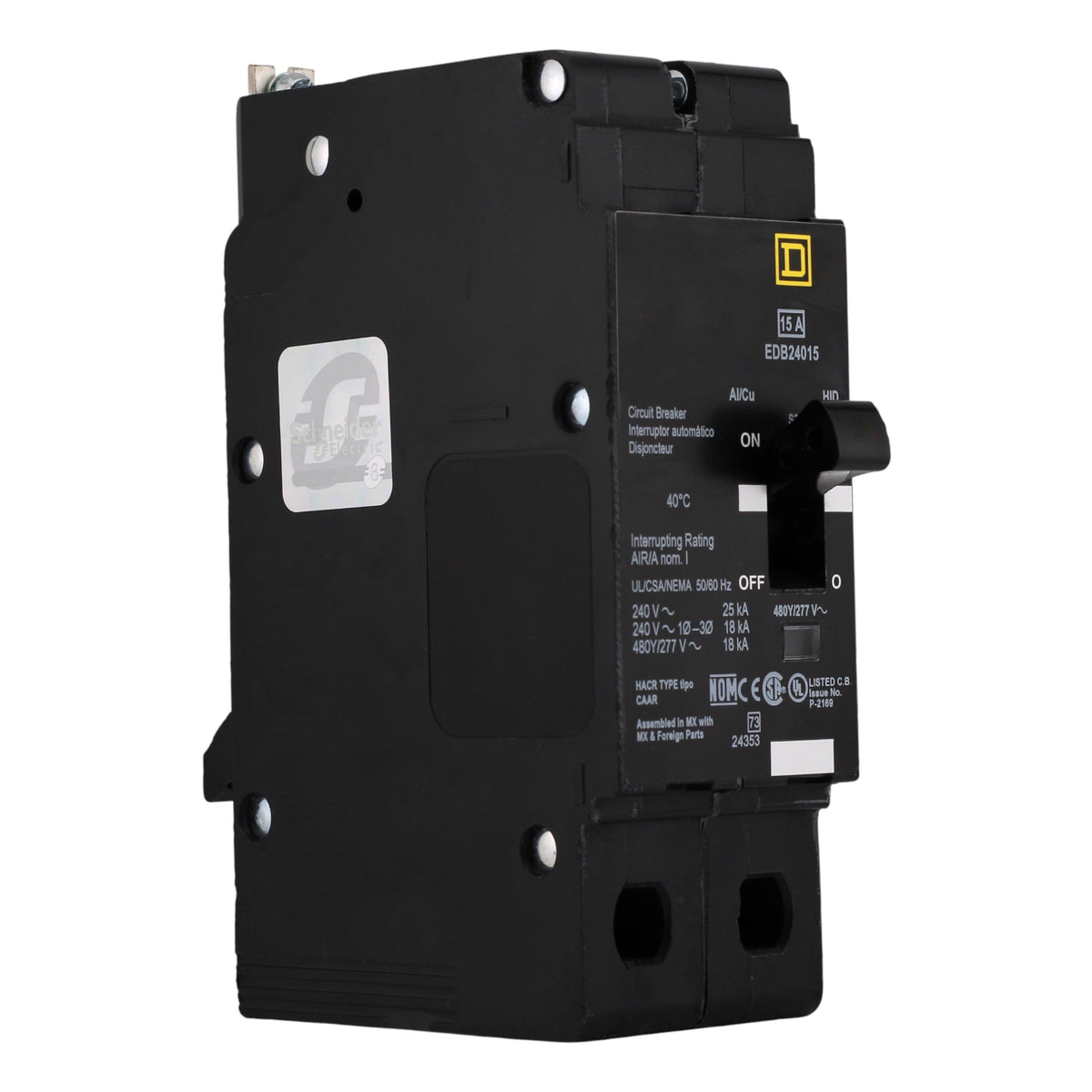 Square D E-Frame EDB24015 15A 2P 480Y/277V 25kA Bolt-On Circuit Breaker