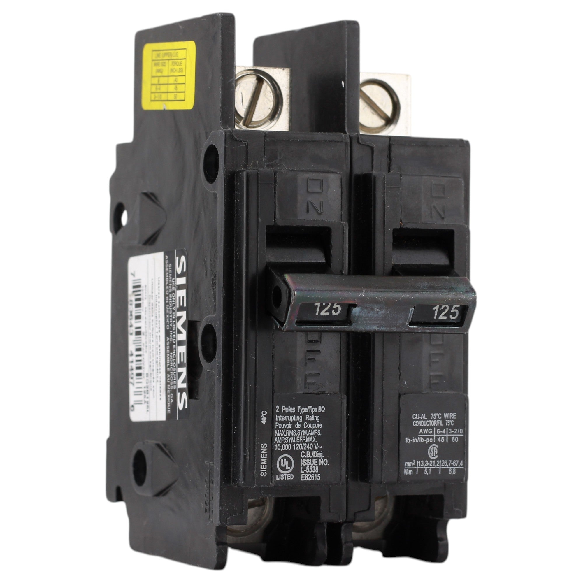 Siemens BQ, BQ2B125L, 125A, 2P, 120/240V, Bolt-On, Lug-In/Lug-Out, Circuit Breaker - Image 9
