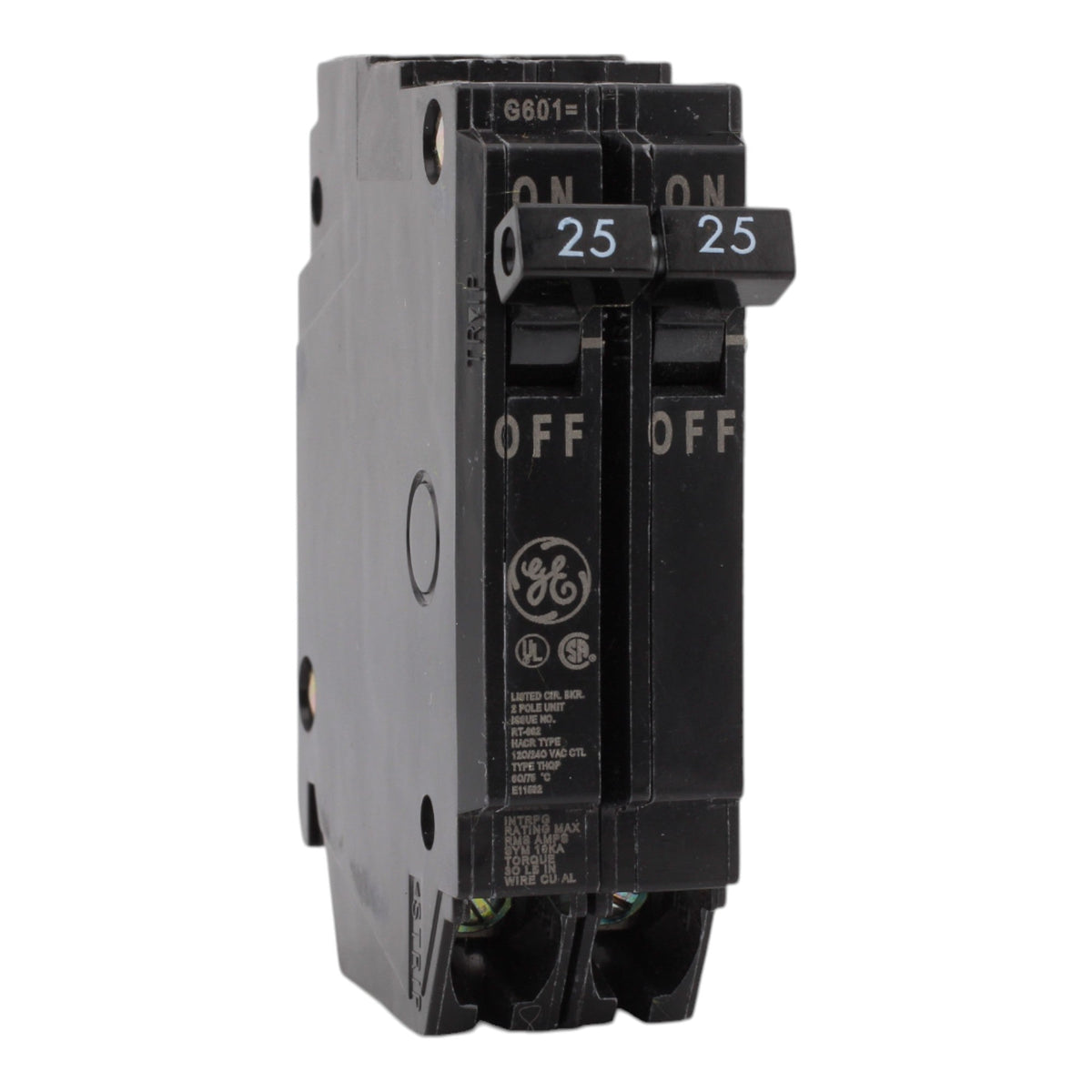 GE THQP225, 25A, 120/240V, 2-Pole Circuit Breaker, Plug-In, for Load Centers and Lighting Panels