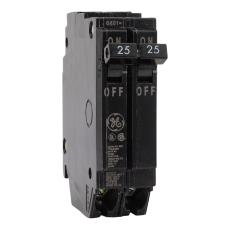 GE THQP225, 25A, 120/240V, 2-Pole Circuit Breaker, Plug-In, for Load Centers and Lighting Panels
