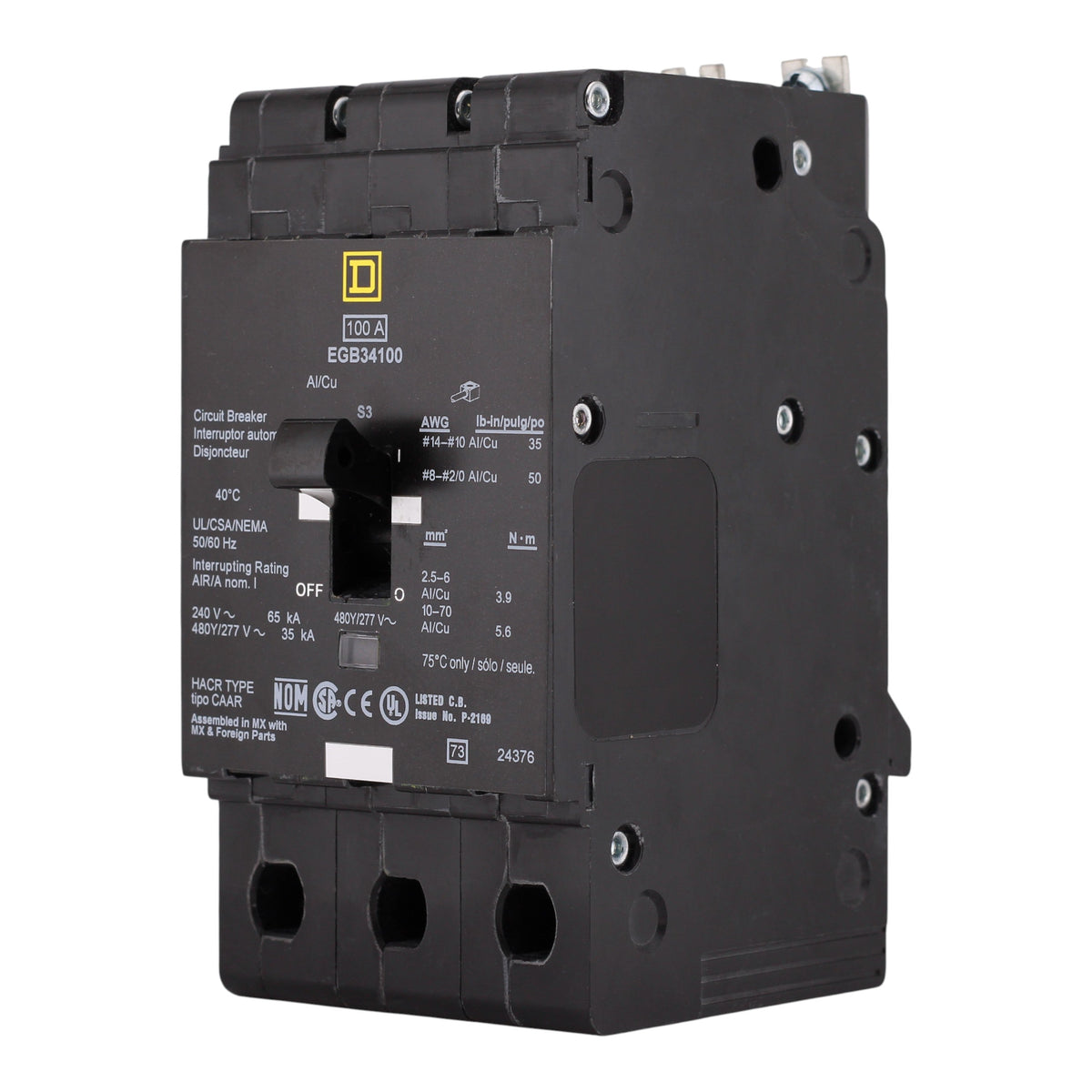 Square D E-Frame, EGB34100, 100A, 3P, 480Y/277V, Bolt-On, Circuit Breaker - Image 2