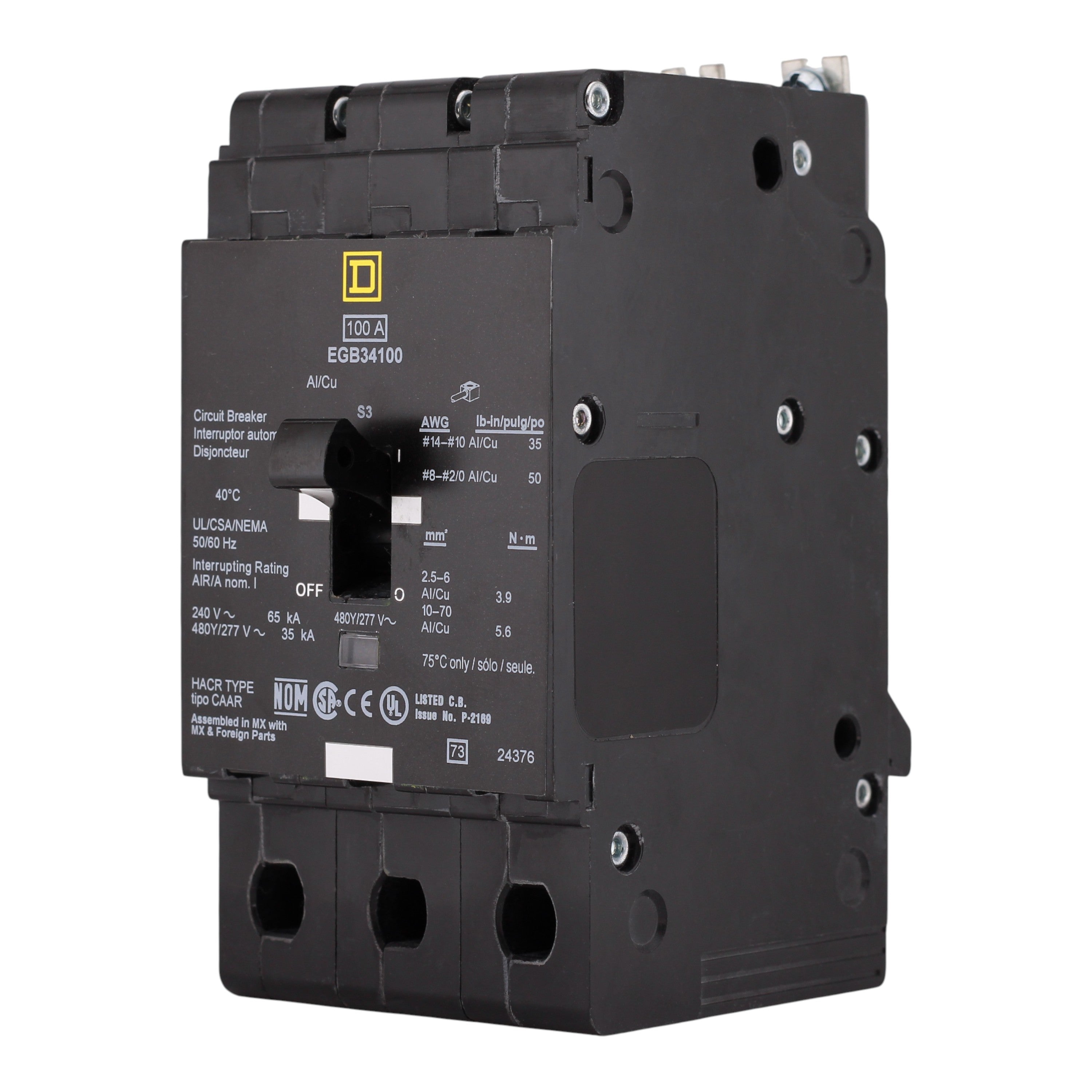 Square D E-Frame, EGB34100, 100A, 3P, 480Y/277V, Bolt-On, Circuit Breaker - Image 2