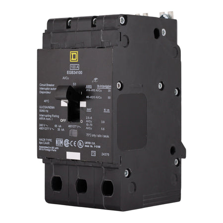 Square D E-Frame, EGB34100, 100A, 3P, 480Y/277V, Bolt-On, Circuit Breaker - Image 2