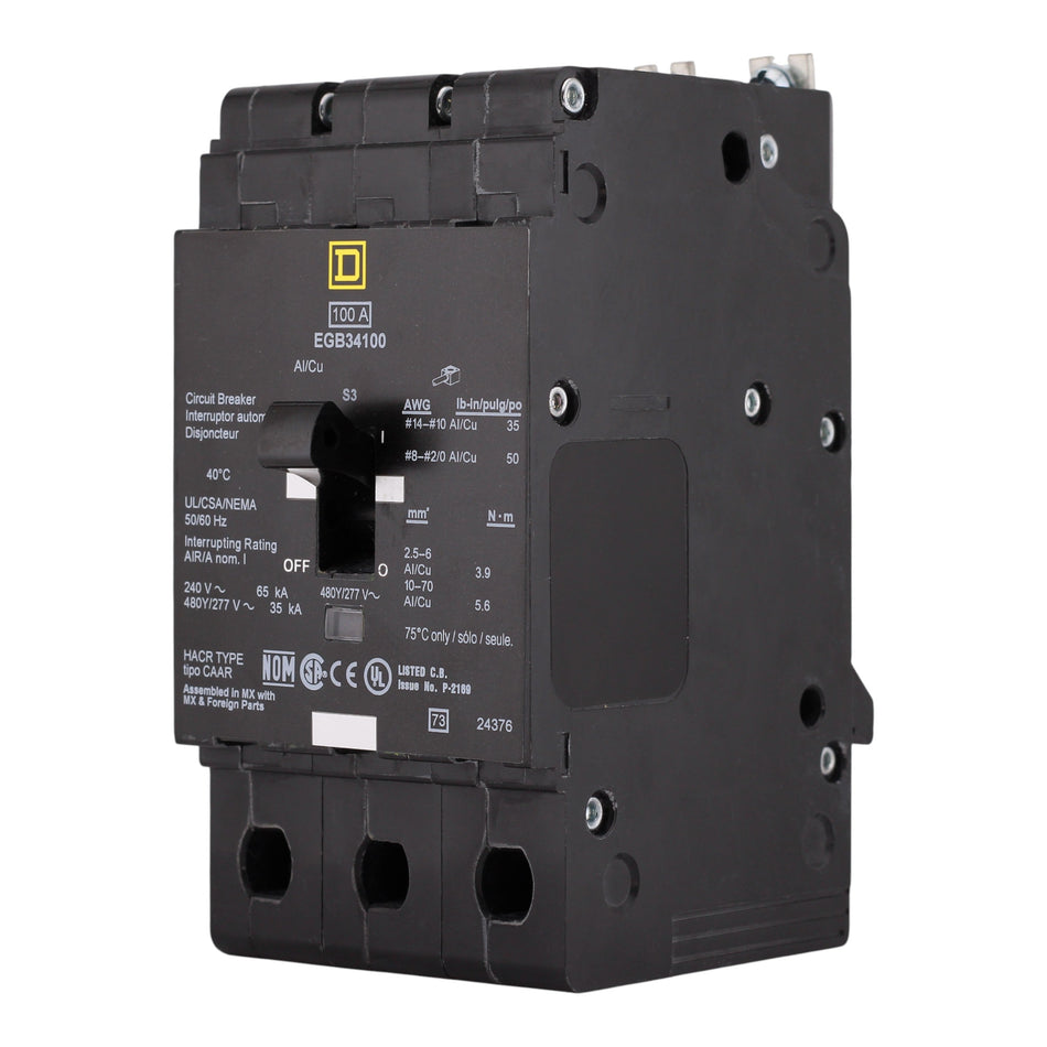 Square D E-Frame, EGB34100, 100A, 3P, 480Y/277V, Bolt-On, Circuit Breaker - Image 2