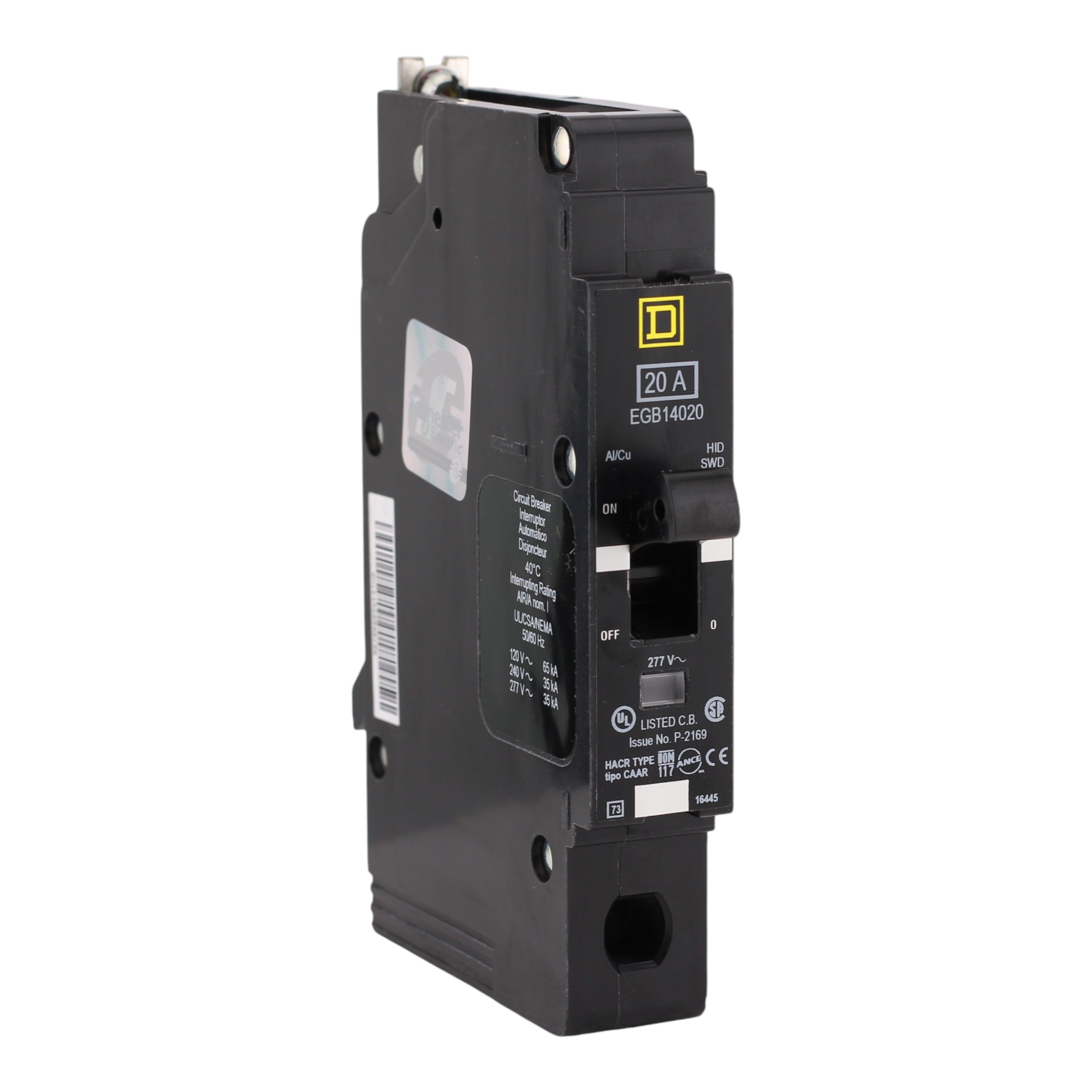 Square D, EGB14020, 20A, 1P, 277V, Bolt-On, Circuit Breaker