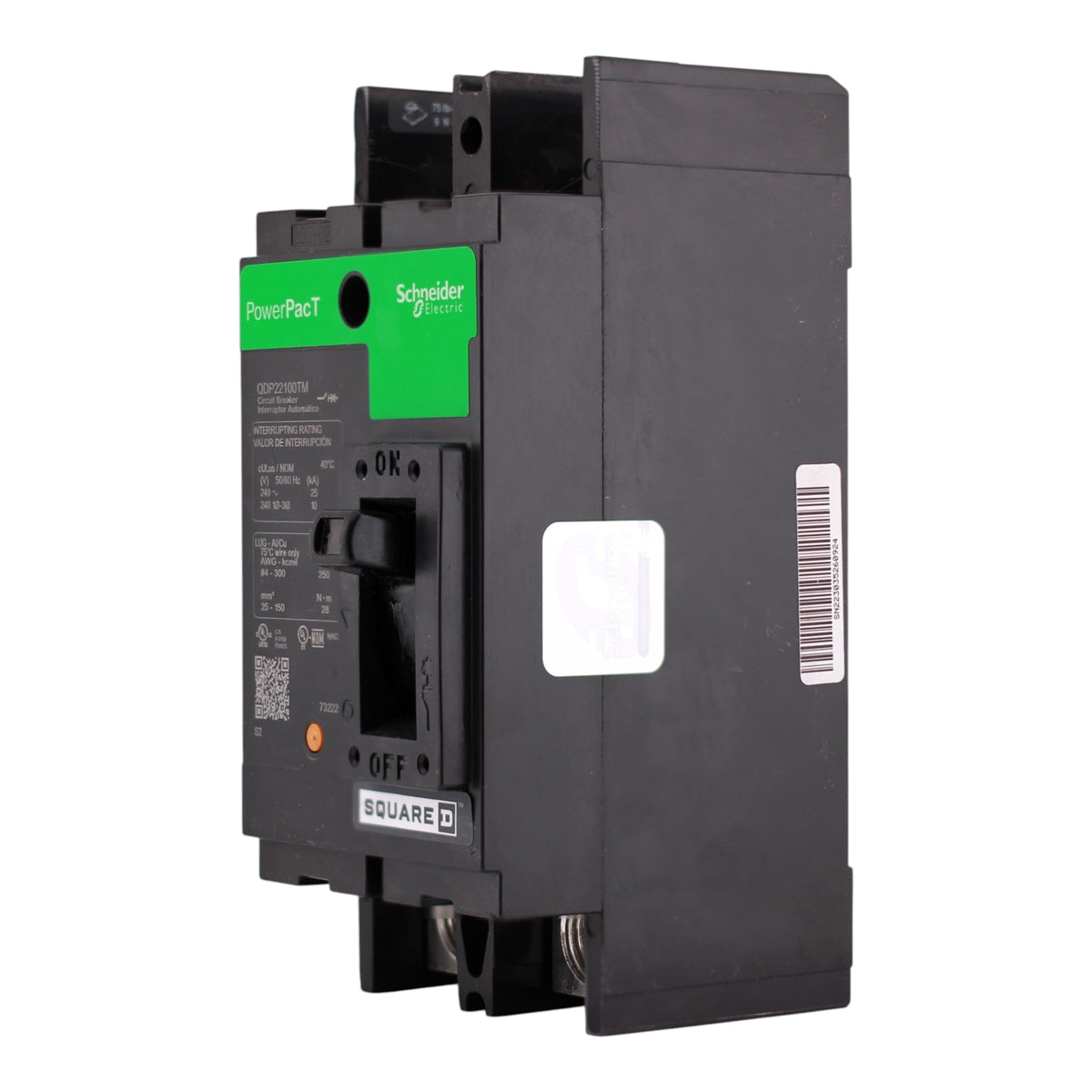 Square D PowerPacT Q, QDP22100TM, 100A, 2P, 240VAC, Thermal-Magnetic, Lugs, Circuit Breaker - Image 2