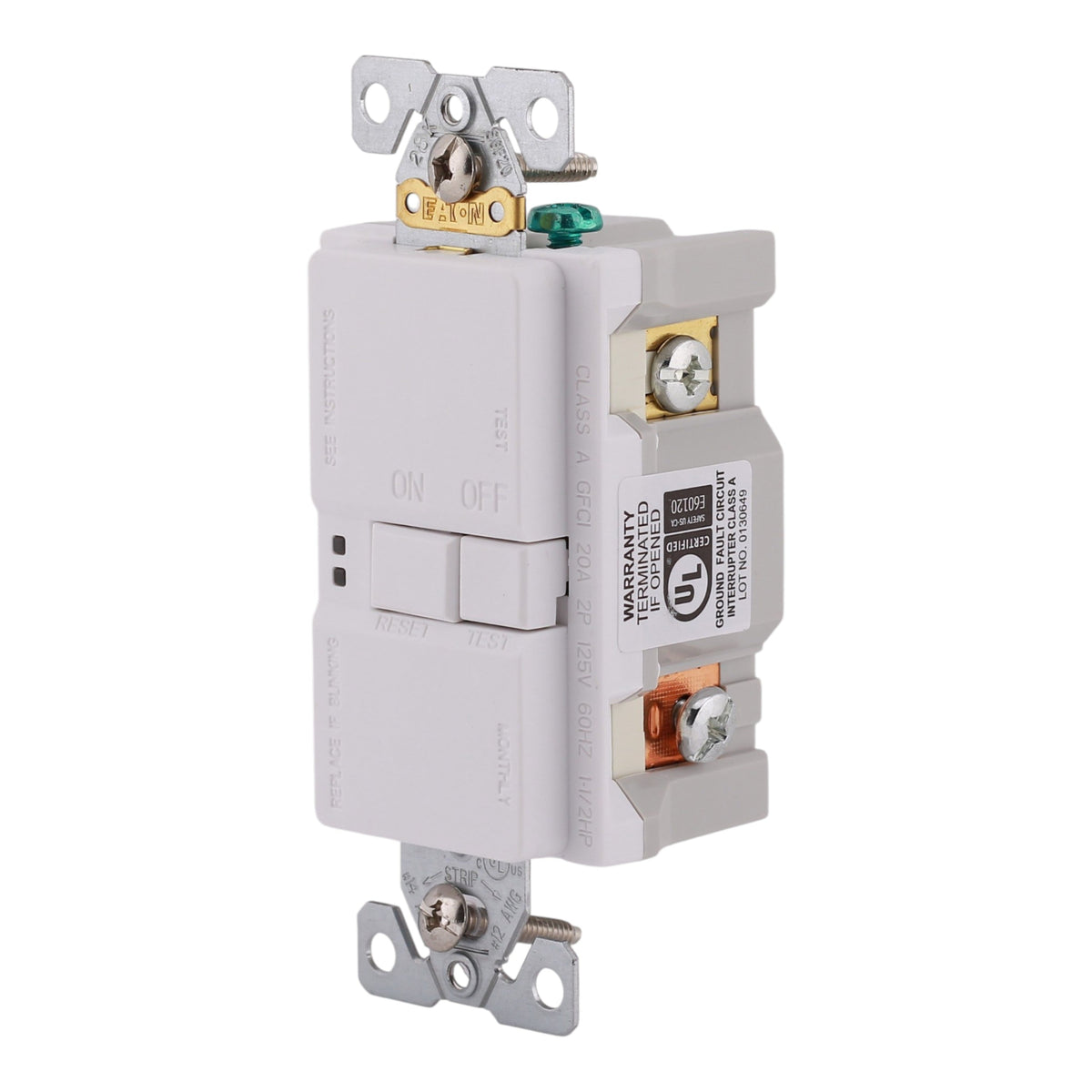 Eaton Arrow Hart, SGFD20W, 20A, 2P, 125V, GFCI, Blankface, Self-Test, Receptacle - Image 2