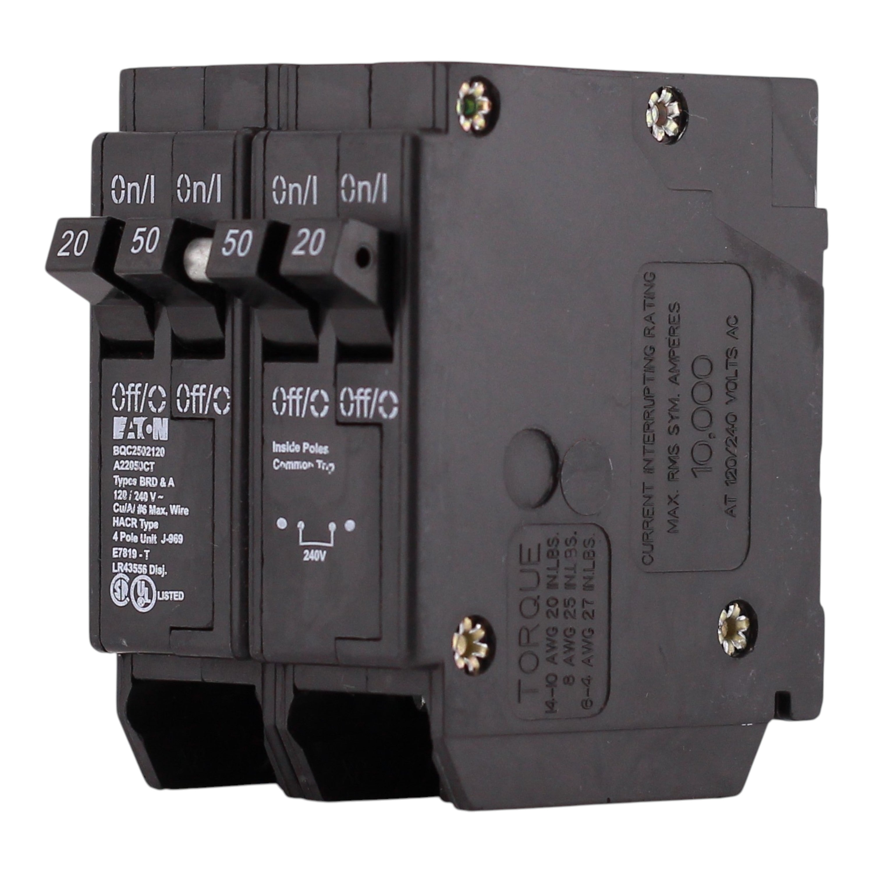 Eaton BR, BQC2502120, 50A/20A, 4P, 120/240V, Quadplex, Circuit Breaker - Image 2