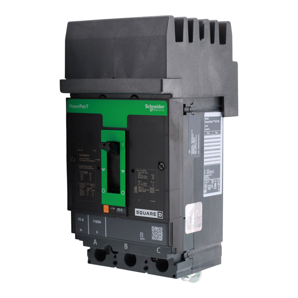 Square D HDA36070 Circuit breaker, PowerPacT H, 70A, 3 pole, 600VAC, 14kA, I-Line, thermal magnetic, 80%, ABC - Image 2