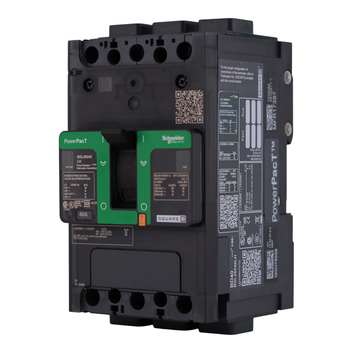 Square D PowerPacT B, BDL36040LH, 40A, 3P, 600Y/347VAC, Aluminum Lugs, Circuit Breaker - Image 2