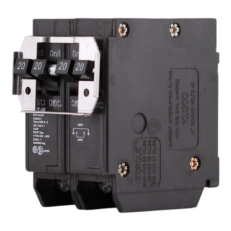 Eaton BQC220220, (2) 20A, 120/240V, 4-Pole, 10kA, Thermal Magnetic Circuit Breaker, Plug-On, for Type BR Load Centers - Image 2