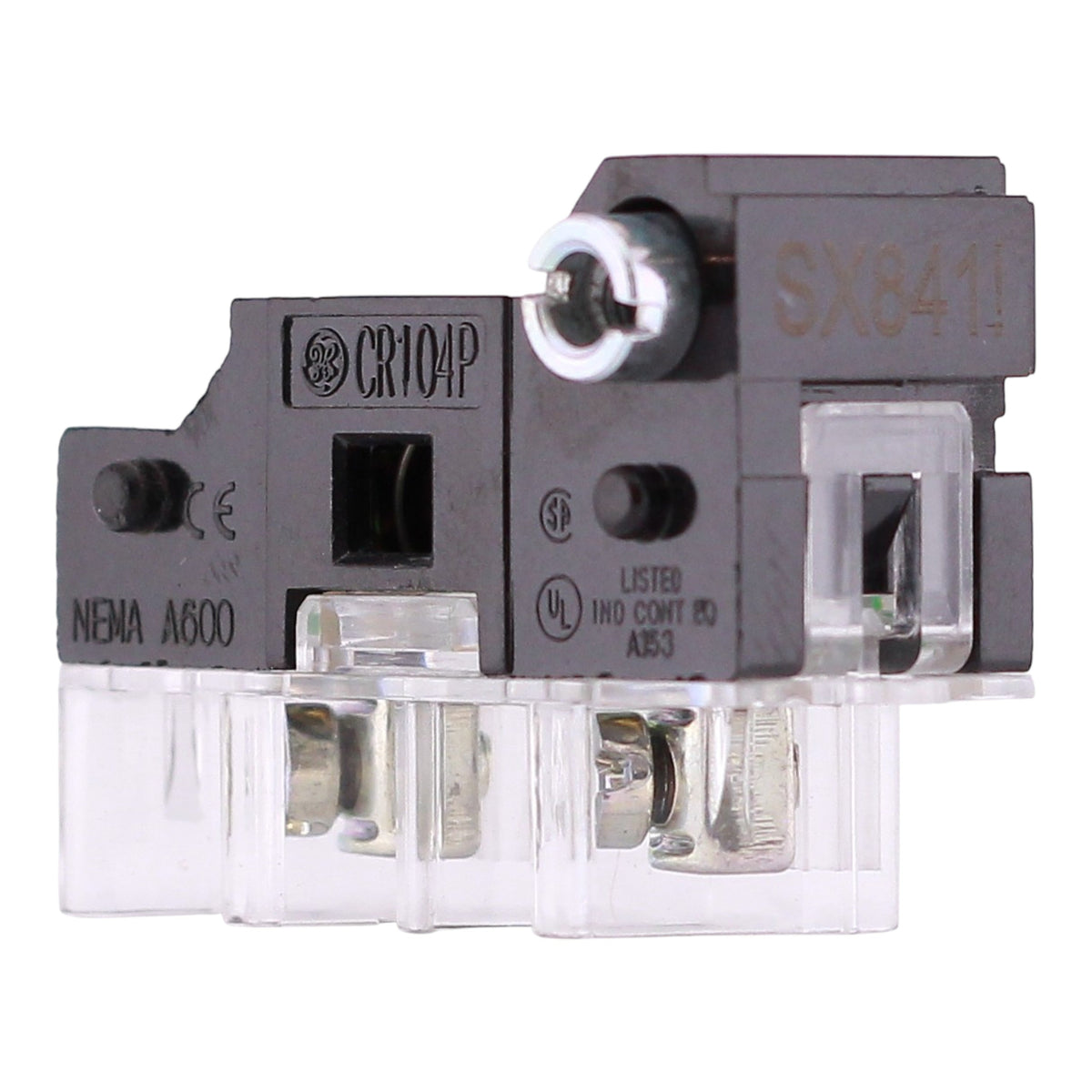 GE CR104P, CR104PXC1, 10A, 600VAC/VDC, 30mm, 1NO, Green, Contact Block - Image 2