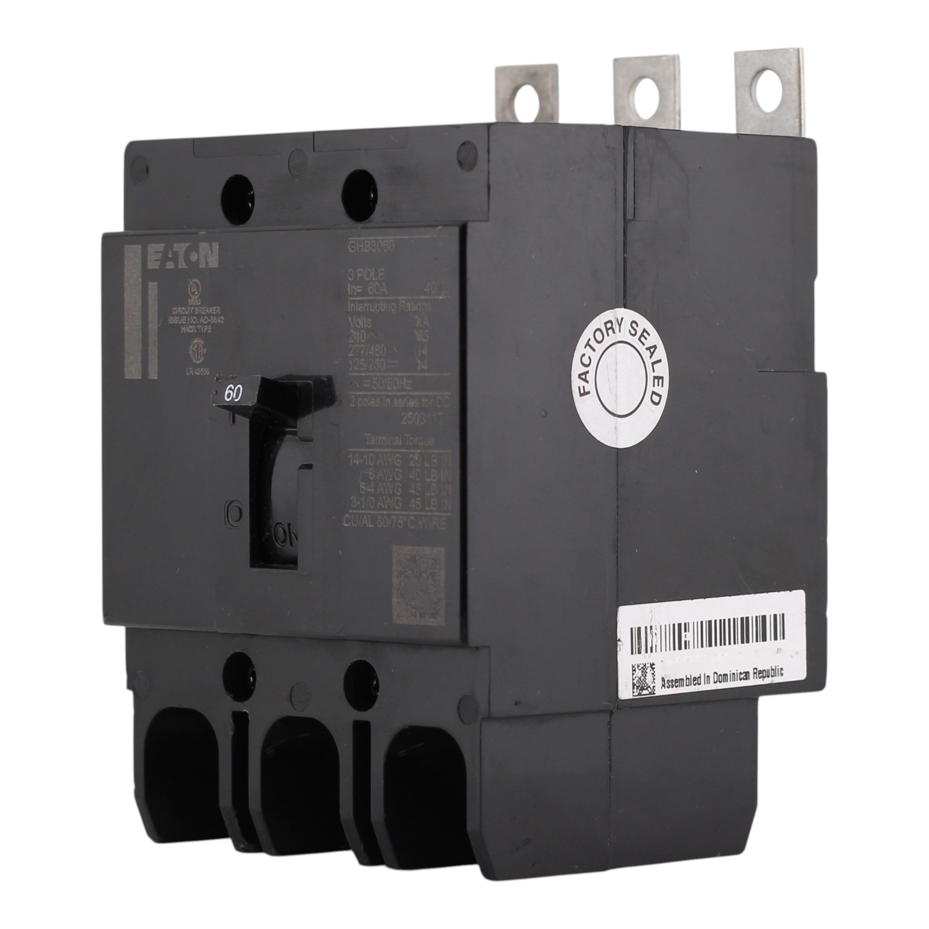 Eaton Series C, GHB3060, 60A, 3P, 480Y/277V, Molded Case Circuit Breaker - Image 2
