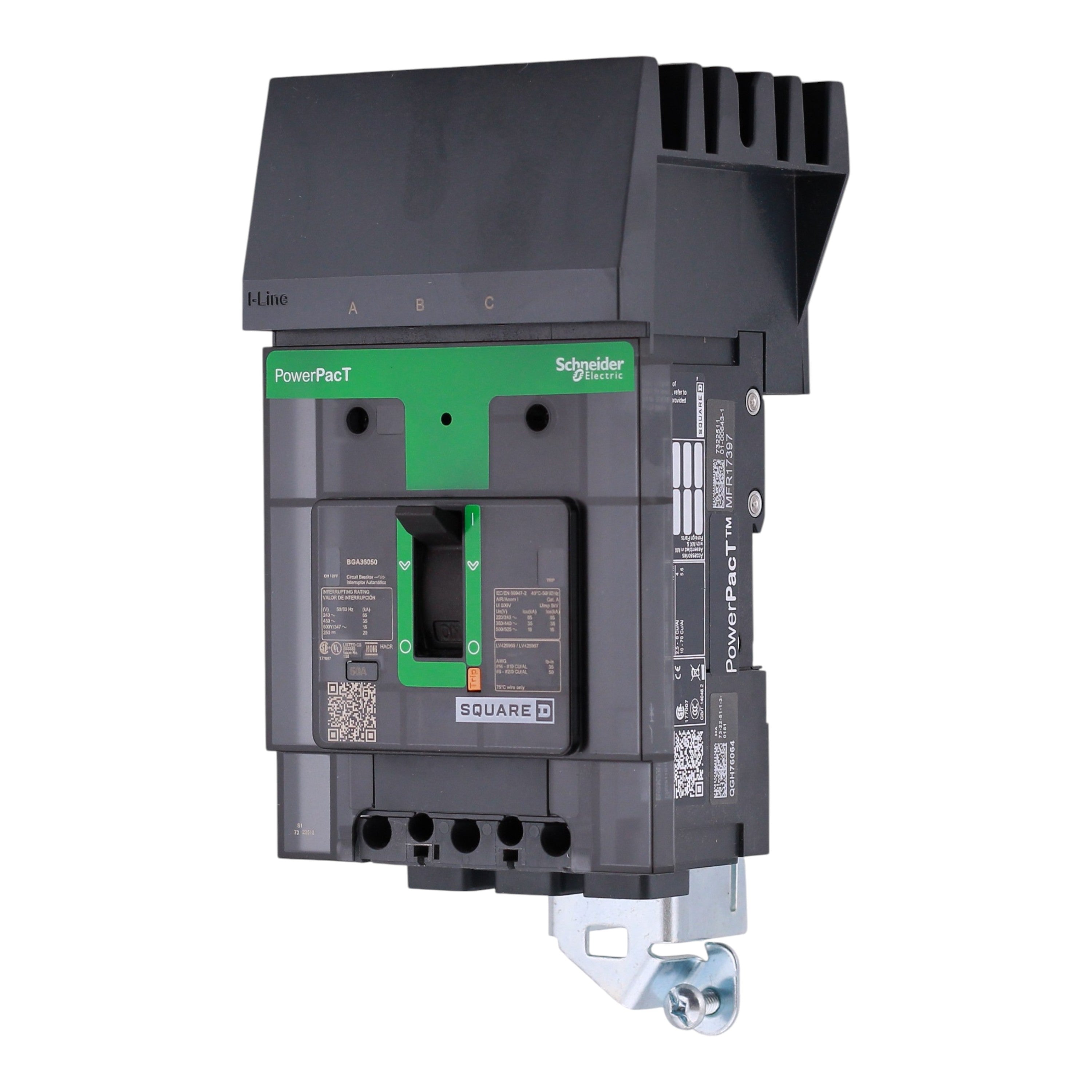 Square D PowerPacT B, BGA36050, 50A, 3P, 600Y/347VAC, 18kA, I-Line, Thermal Magnetic, Circuit Breaker - Image 2