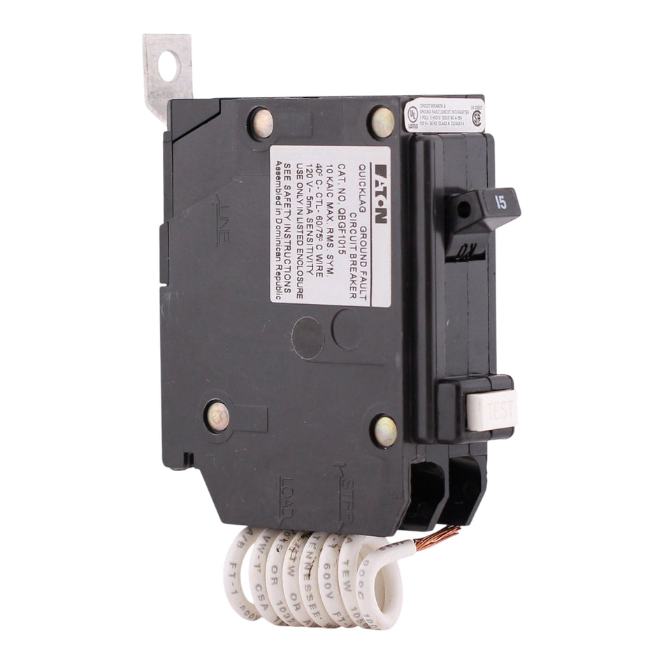 Eaton QB, QBGF1015, 15A, 1P, 120V, GFCI, Pigtail Neutral, Circuit Breaker
