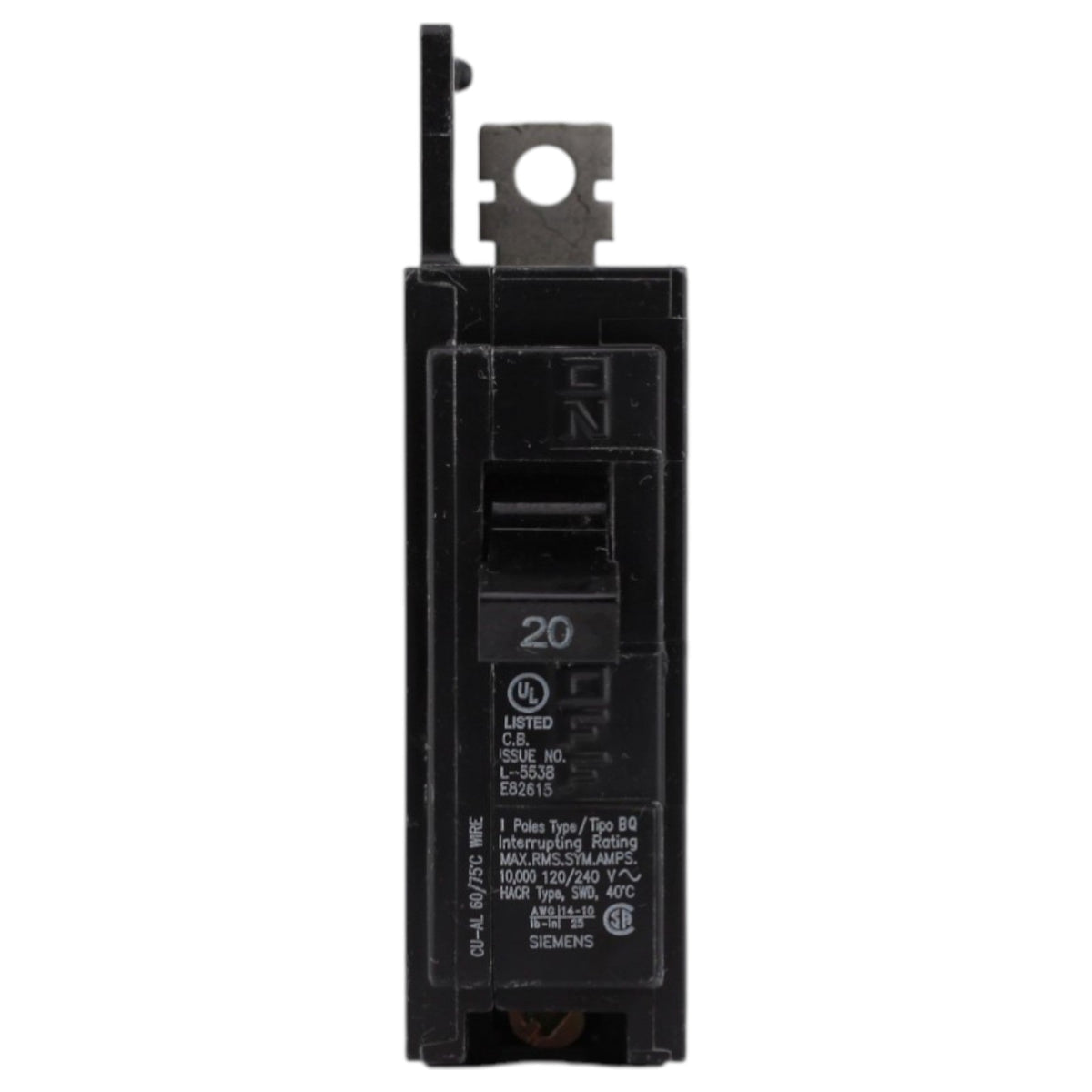 Siemens BQ, BQ1B020, 20A, 1P, 120V, Thermal Magnetic, Bolt-On, Circuit Breaker - Image 2