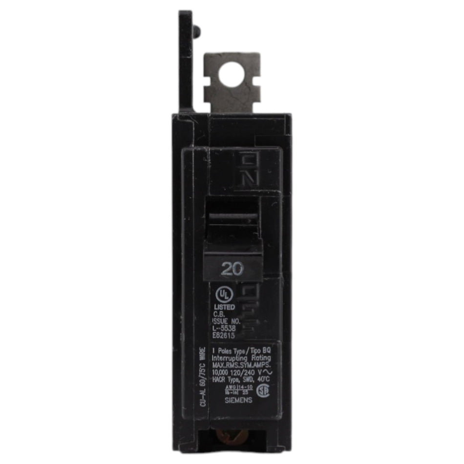 Siemens BQ, BQ1B020, 20A, 1P, 120V, Thermal Magnetic, Bolt-On, Circuit Breaker - Image 2