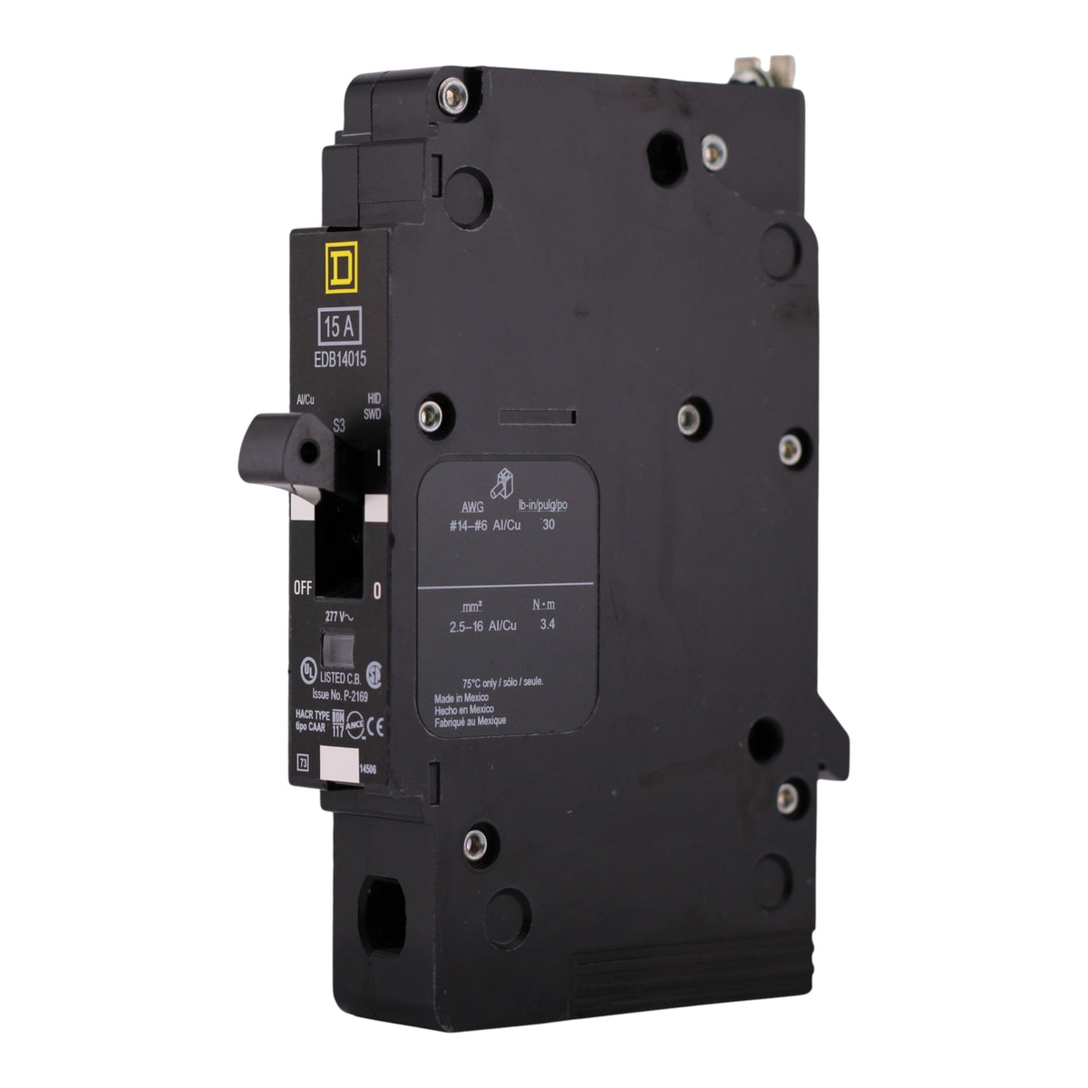 Square D E-Frame, EDB14015, 15A, 1P, 277V, 25kA, Bolt-On, Circuit Breaker - Image 2