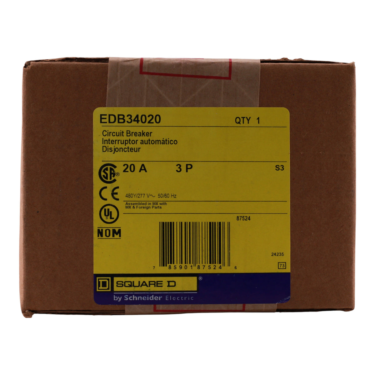 Square D E-Frame EDB34020 20A 3P 480Y/277V 25kA Bolt-On Circuit Breaker - Image 3