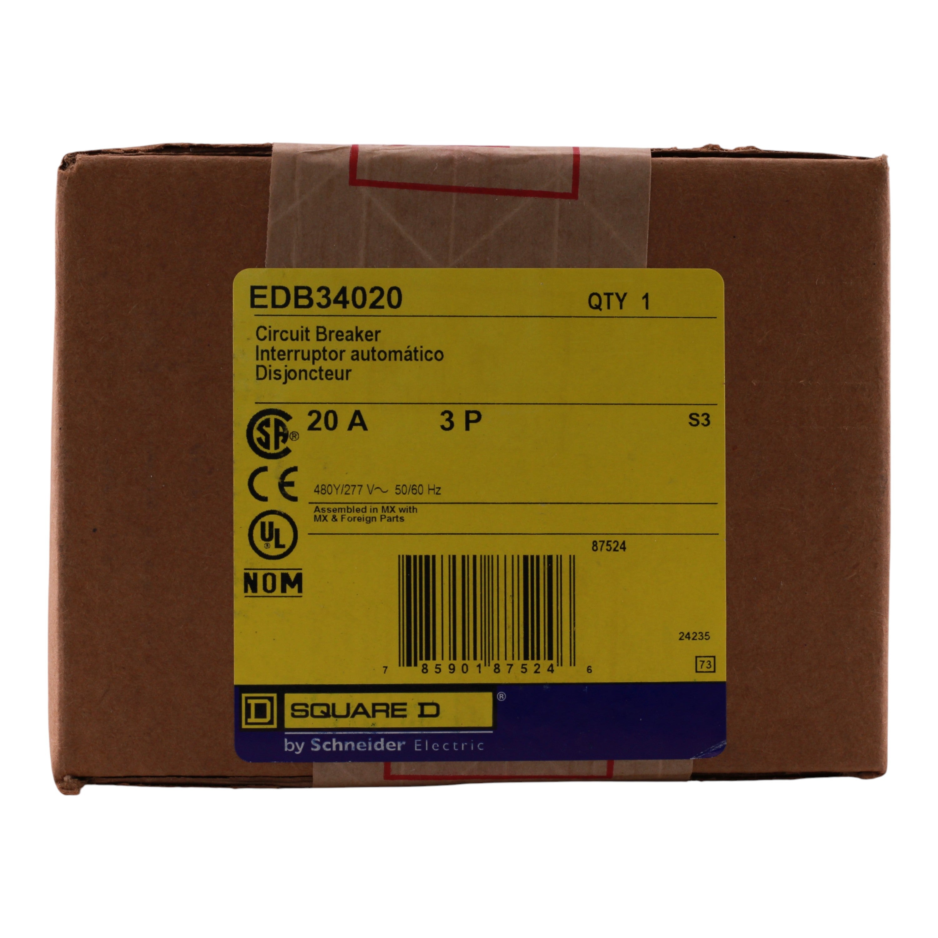 Square D E-Frame EDB34020 20A 3P 480Y/277V 25kA Bolt-On Circuit Breaker - Image 3